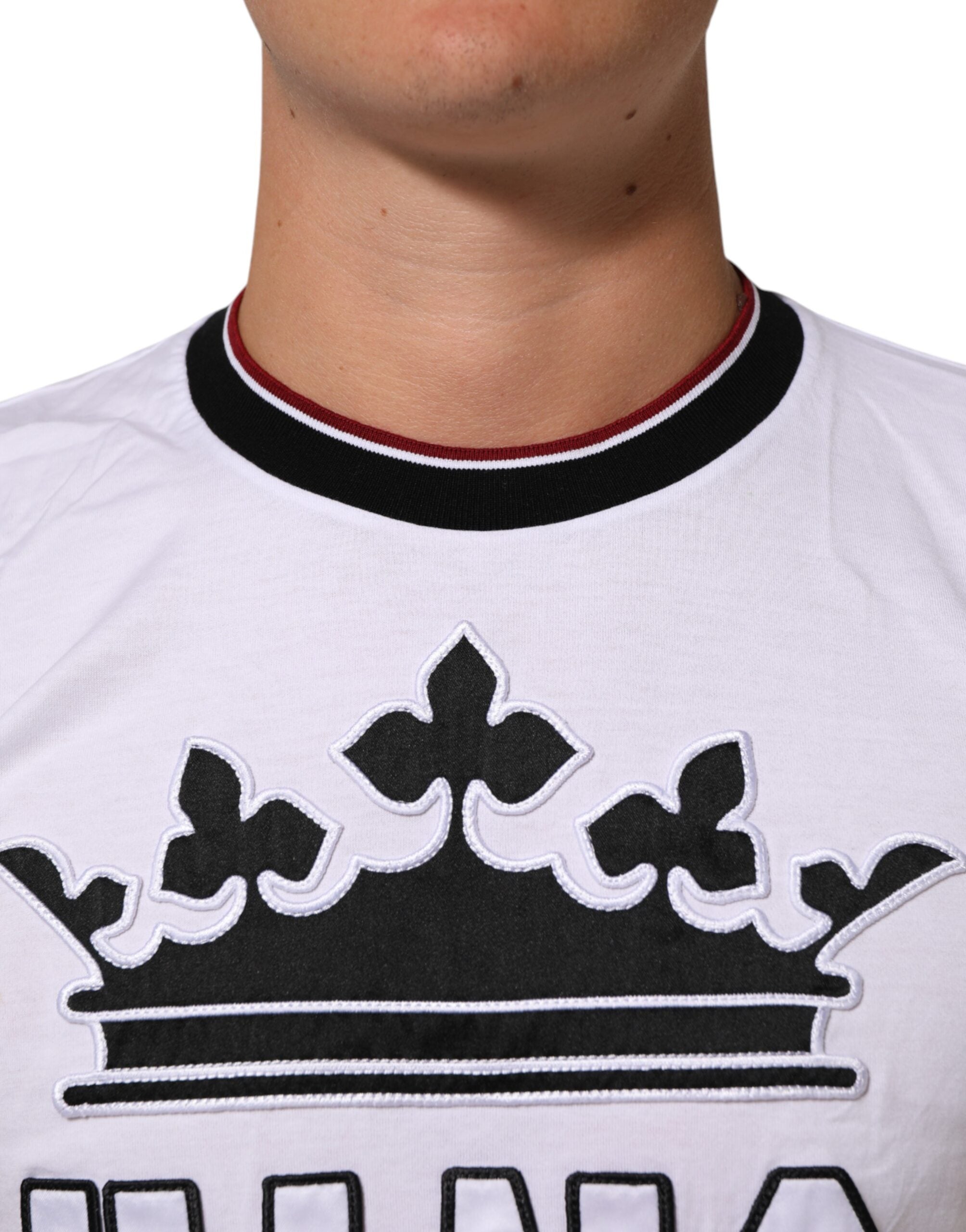 Dolce & Gabbana White Cotton Crown King Embroidery Men's T-shirt (Pre-Owned)