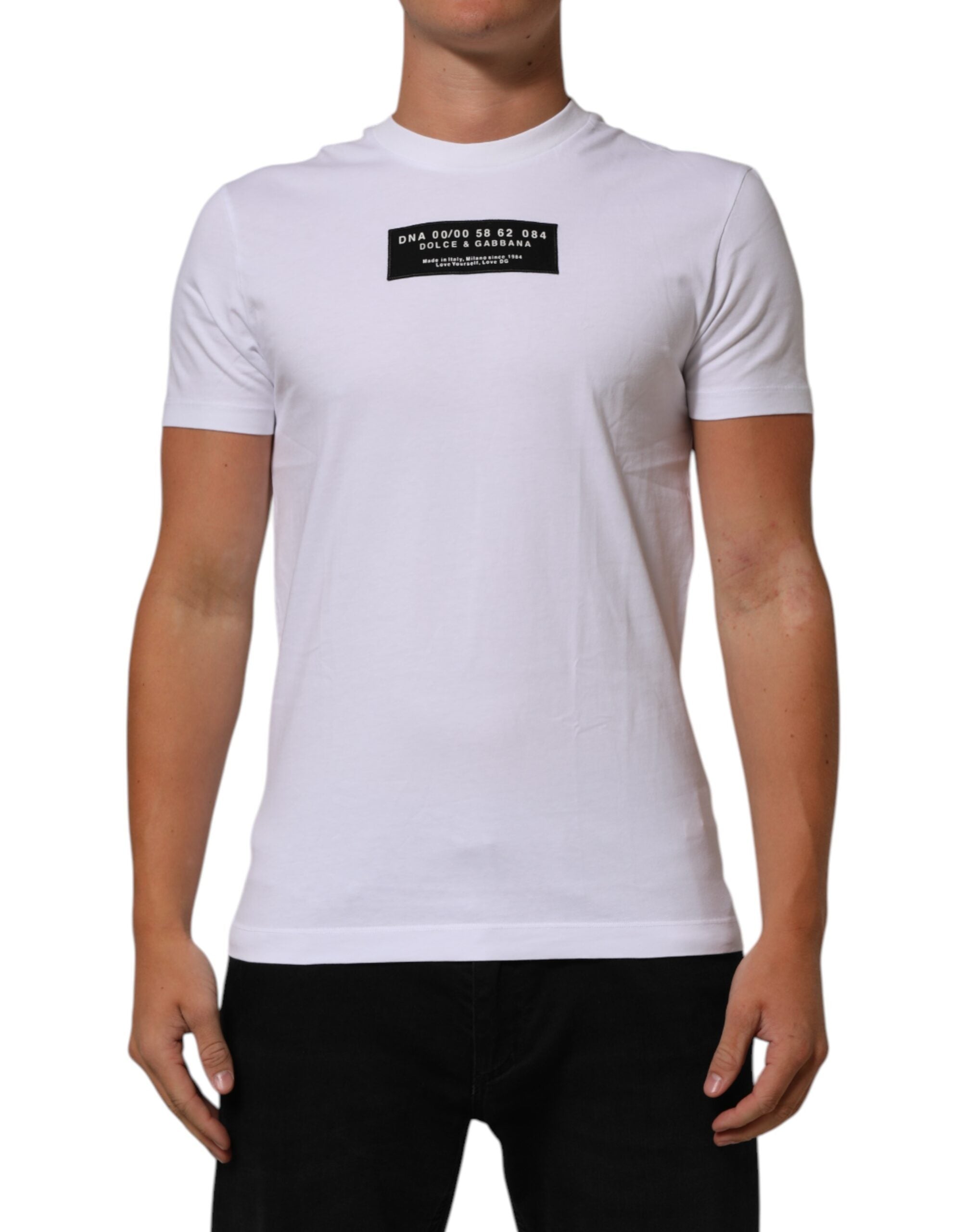 Dolce & Gabbana White Cotton Logo Print Crew Neck Men Men's T-shirt (Pre-Owned)