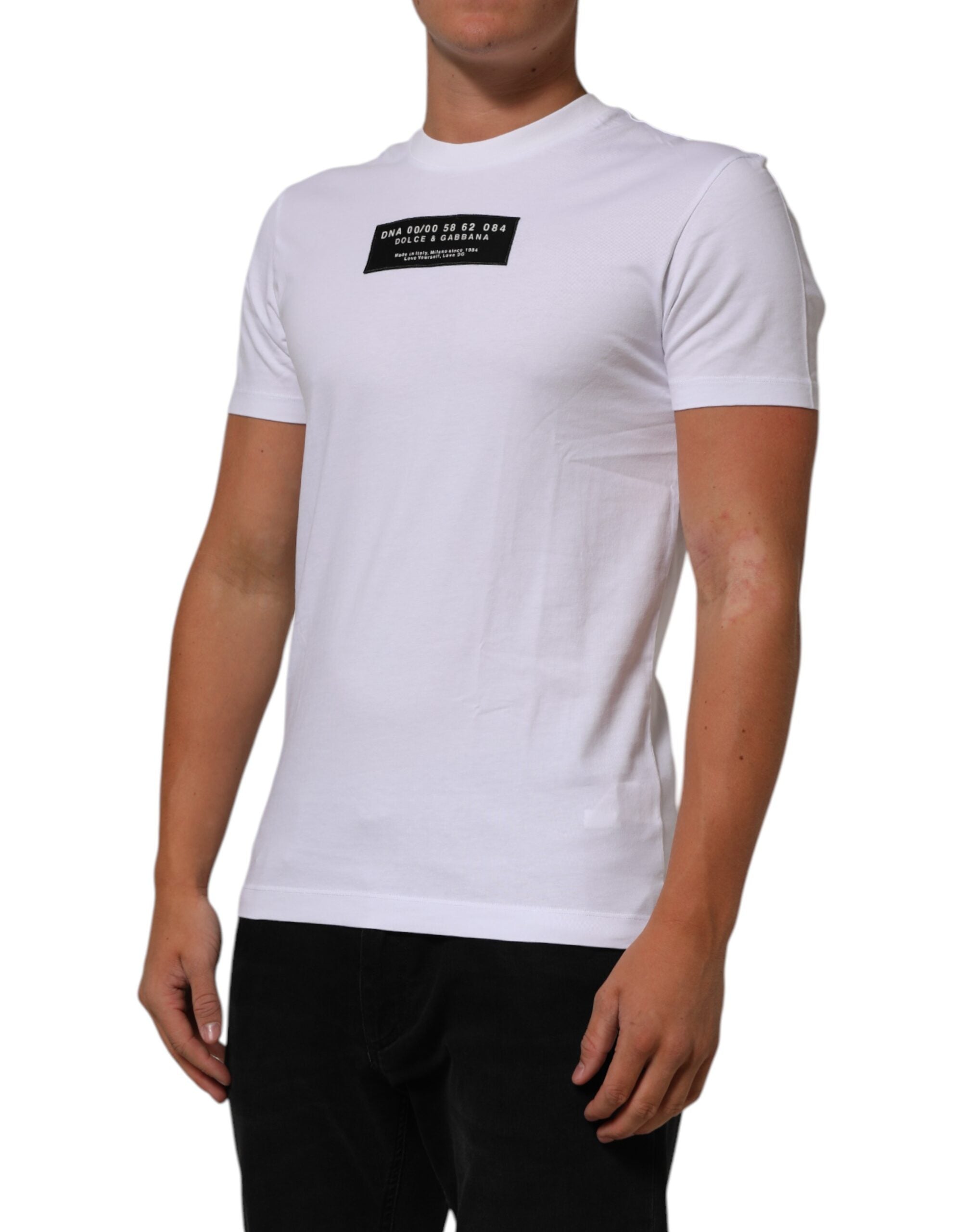 Dolce & Gabbana White Cotton Logo Print Crew Neck Men Men's T-shirt