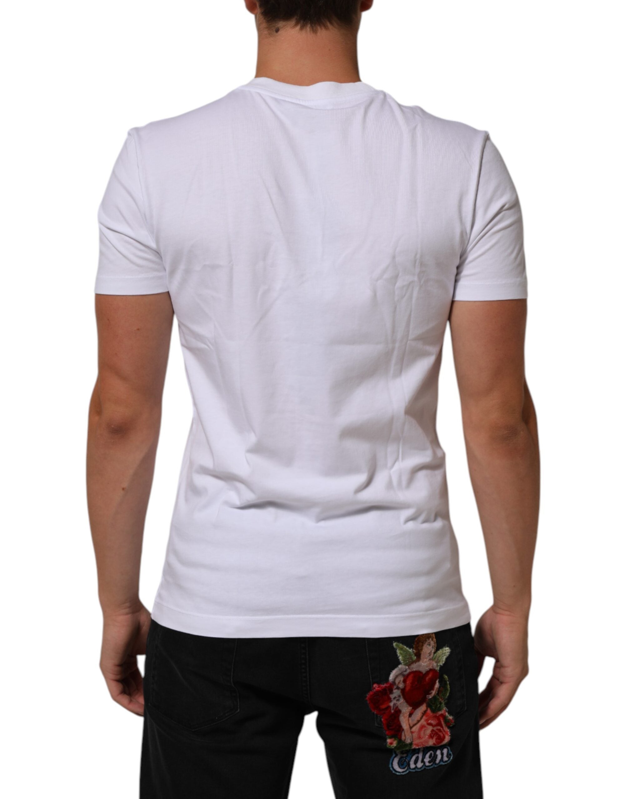 Dolce & Gabbana White Cotton Logo Print Crew Neck Men Men's T-shirt