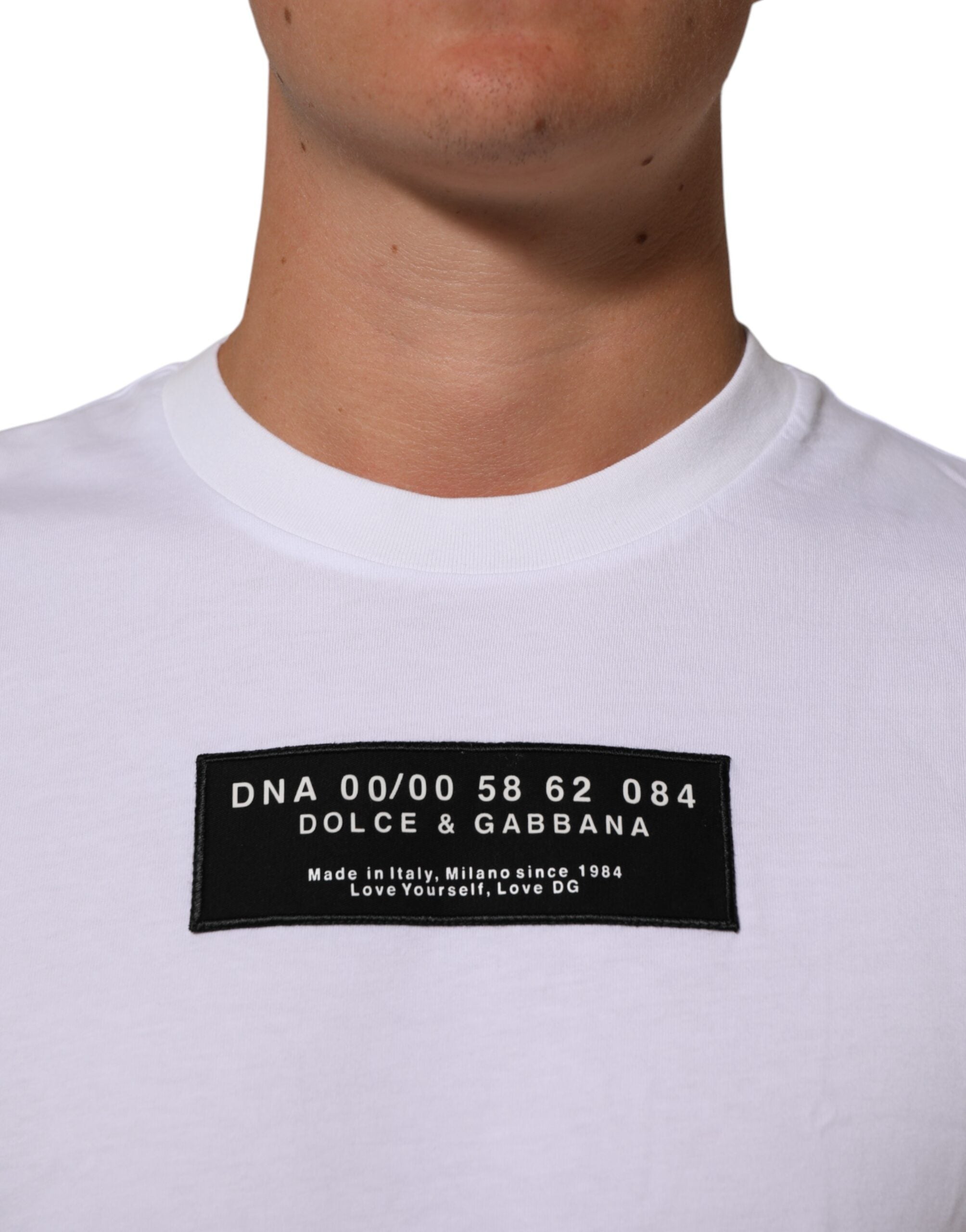 Dolce & Gabbana White Cotton Logo Print Crew Neck Men Men's T-shirt