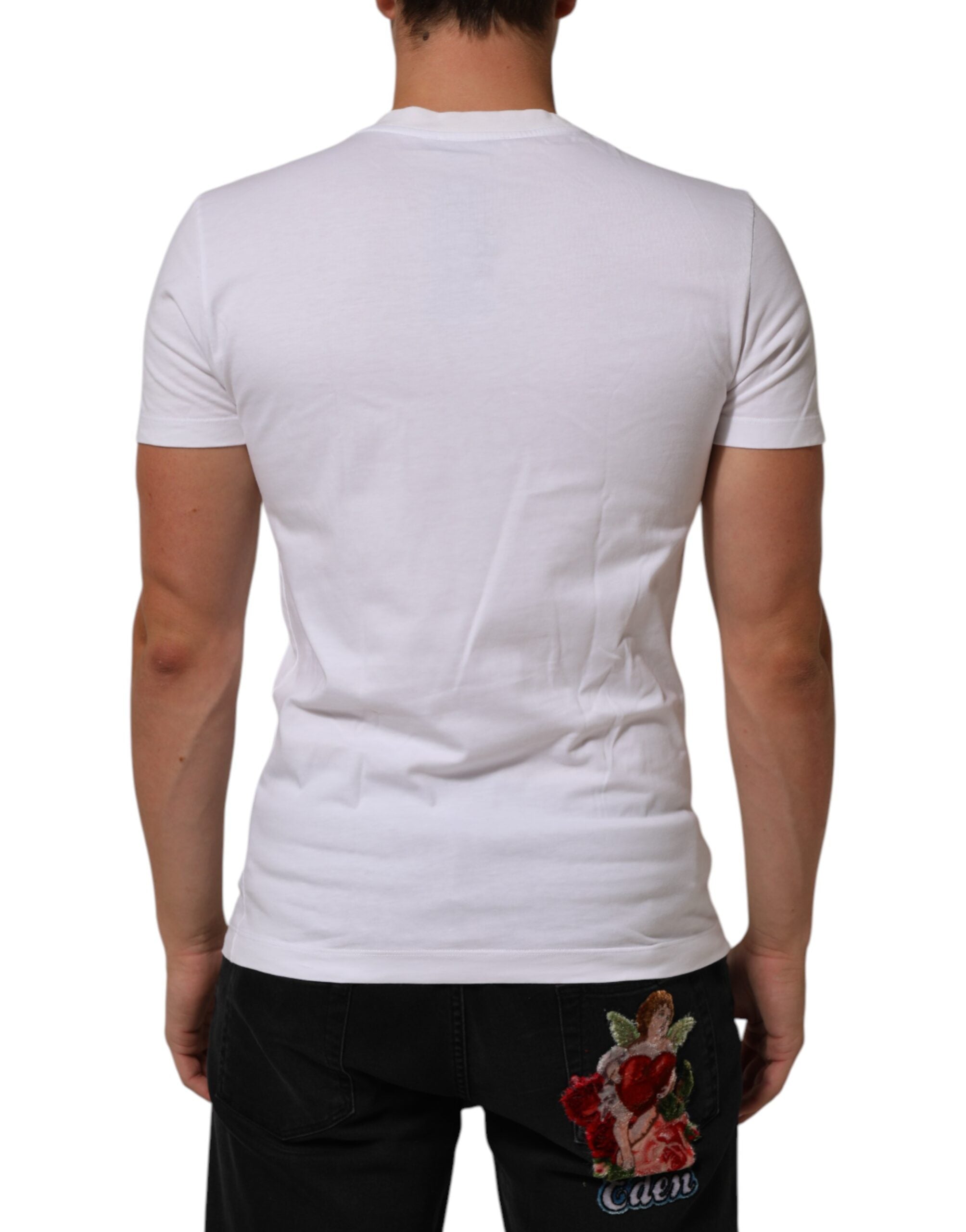 Dolce & Gabbana White Cotton Logo Print Crew Neck Men Men's T-shirt (Pre-Owned)