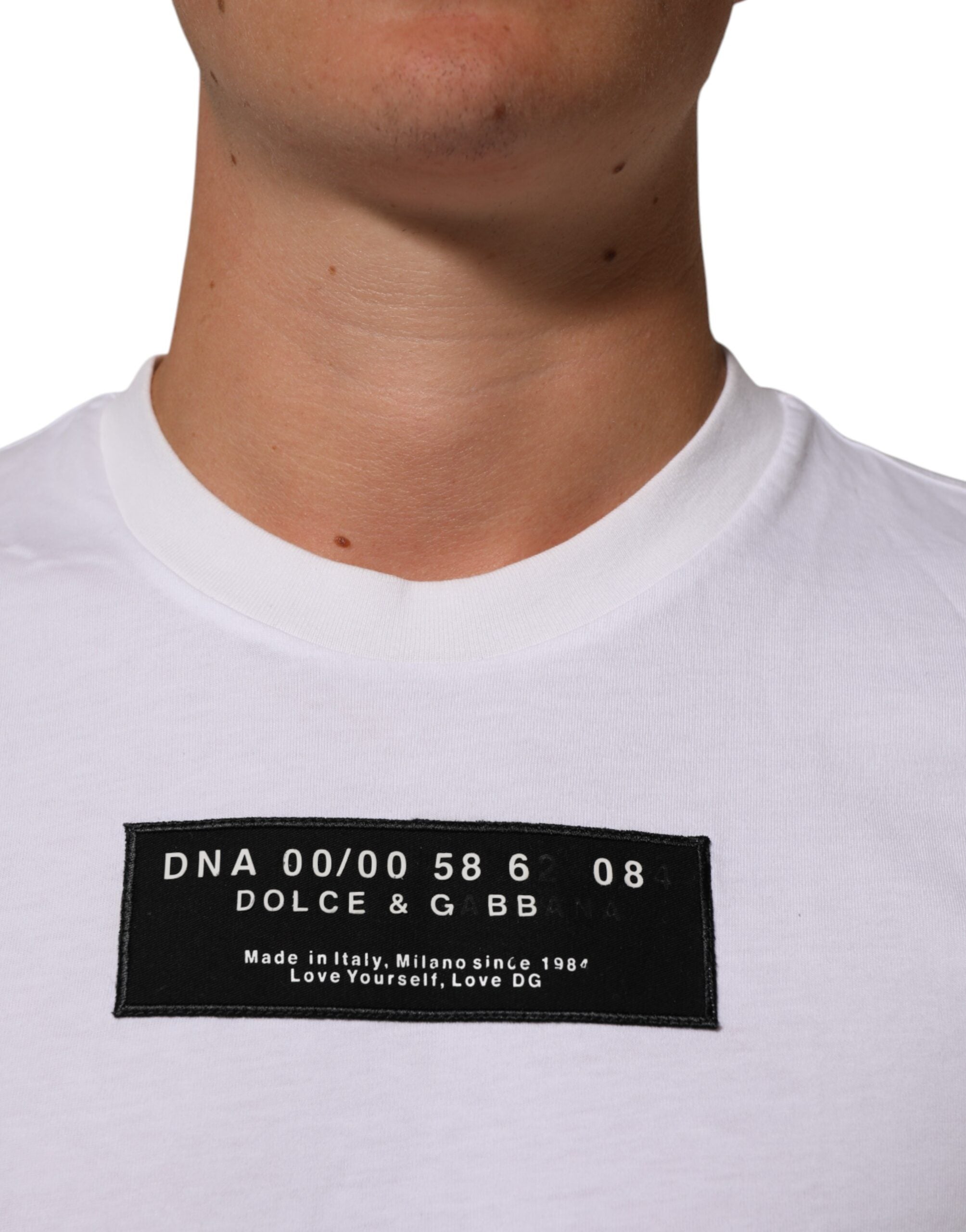 Dolce & Gabbana White Cotton Logo Print Crew Neck Men Men's T-shirt (Pre-Owned)