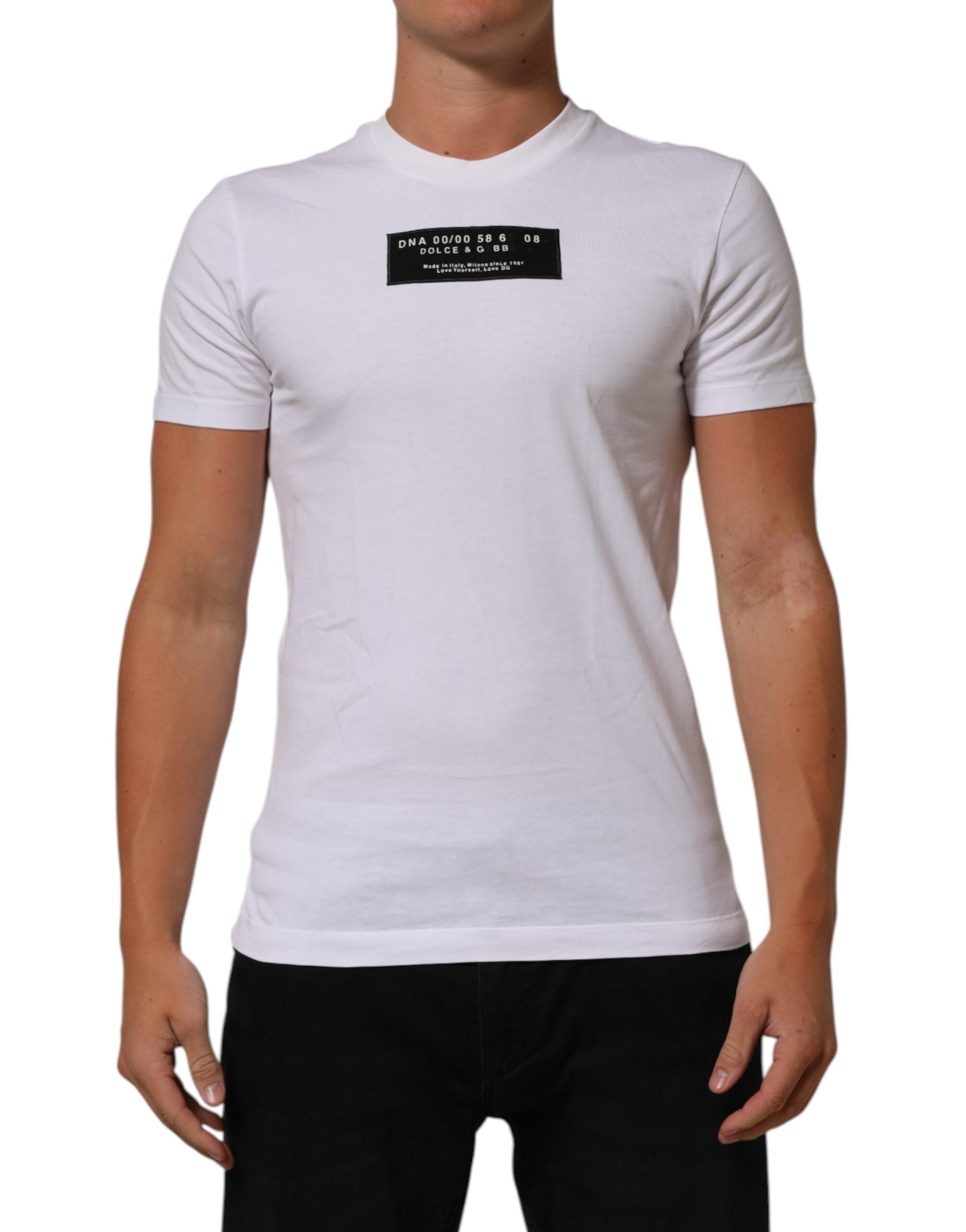 Dolce & Gabbana White Cotton Logo Print Crew Neck Men Men's T-shirt (Pre-Owned)