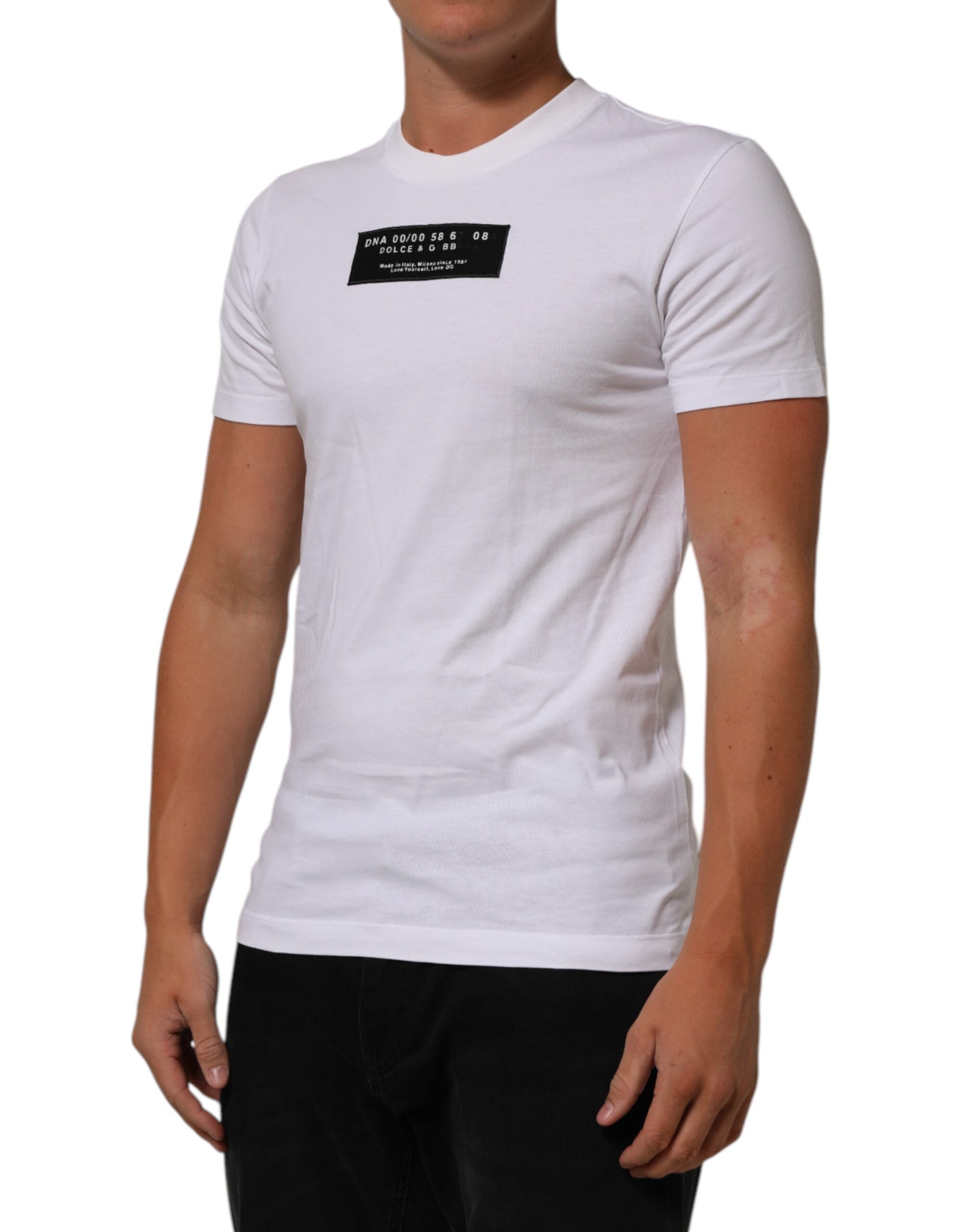 Dolce & Gabbana White Cotton Logo Print Crew Neck Men Men's T-shirt (Pre-Owned)