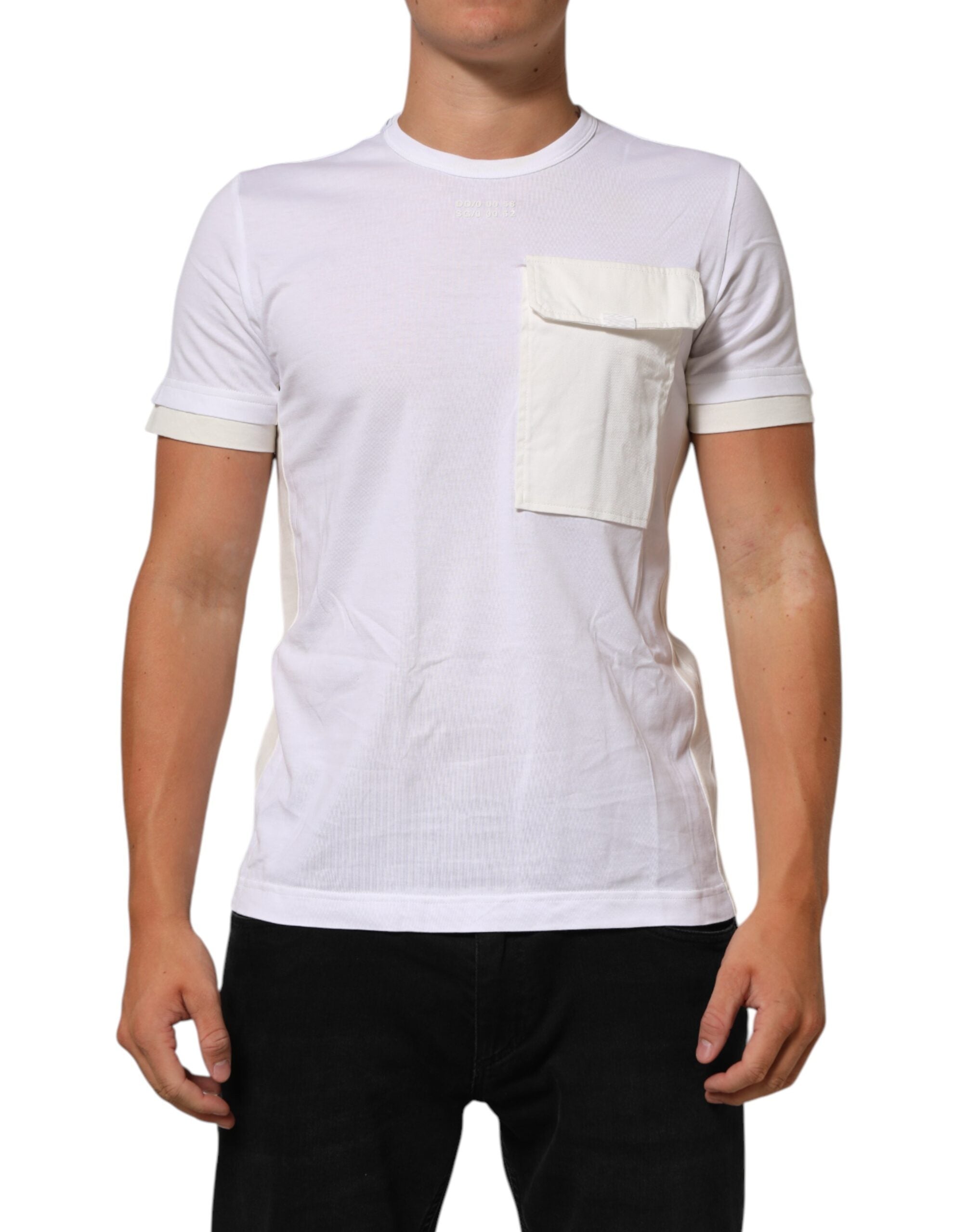 Dolce & Gabbana White Cotton Pocket Crew Neck Men Tee Men's T-shirt (Pre-Owned)