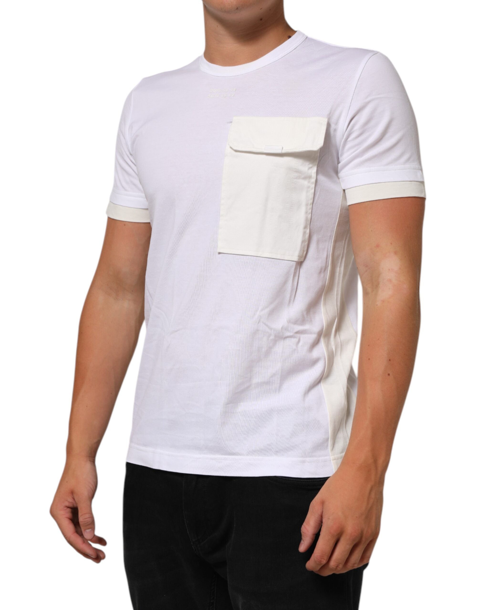 Dolce & Gabbana White Cotton Pocket Crew Neck Men Tee Men's T-shirt (Pre-Owned)