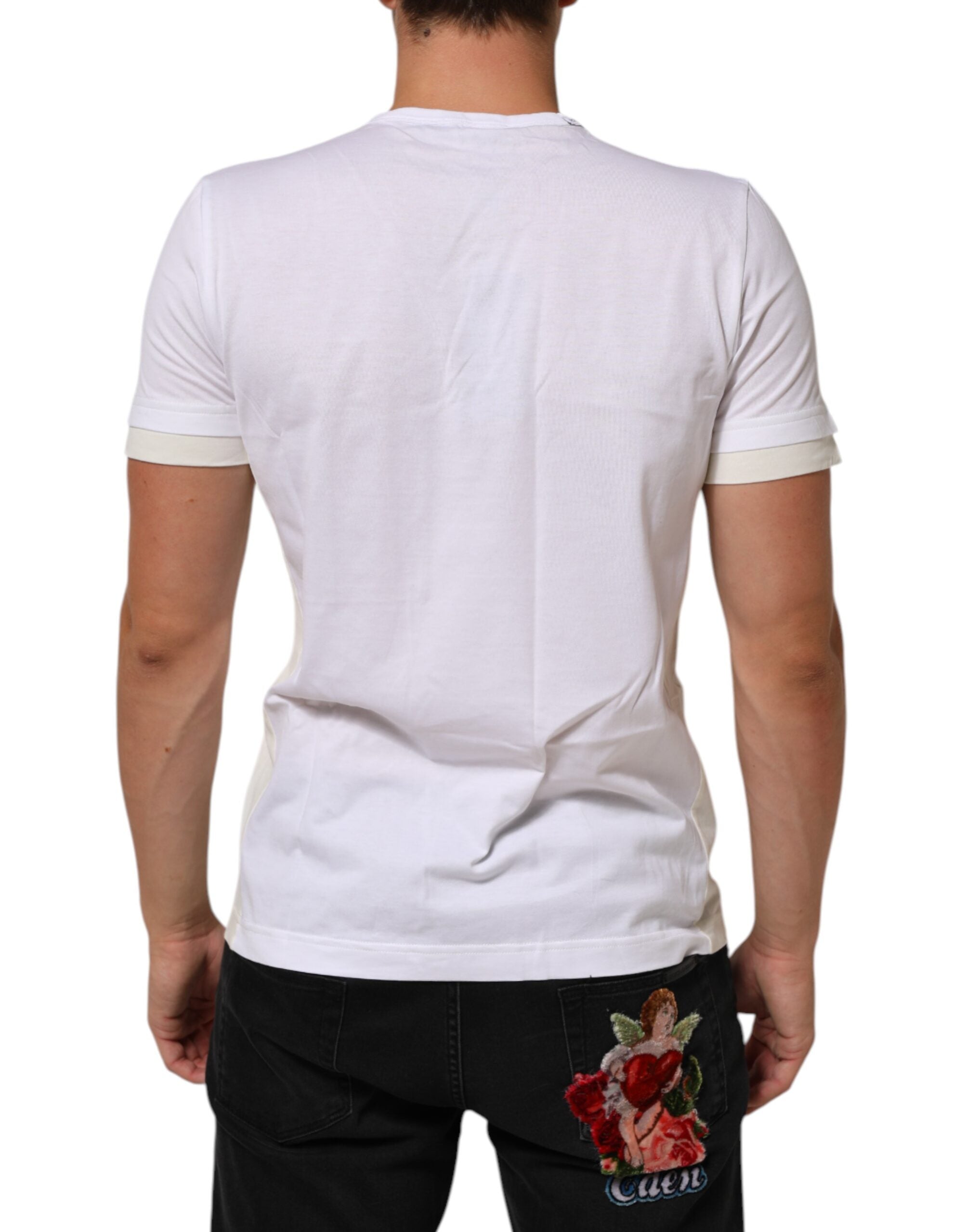 Dolce & Gabbana White Cotton Pocket Crew Neck Men Tee Men's T-shirt (Pre-Owned)