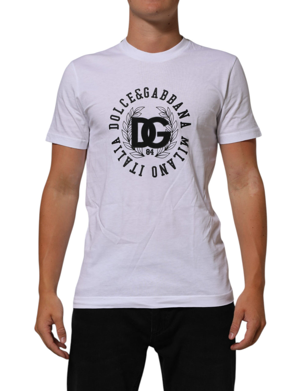 Dolce & Gabbana White Cotton Logo Print Crew Neck Men's T-shirt