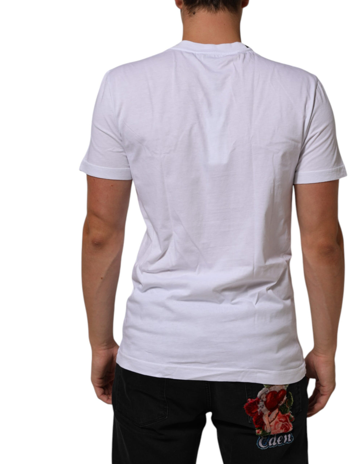 Dolce & Gabbana White Cotton Logo Print Crew Neck Men's T-shirt