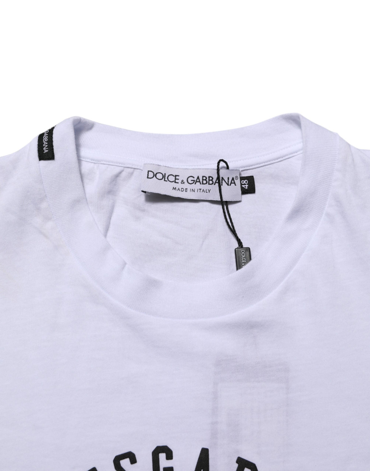 Dolce & Gabbana White Cotton Logo Print Crew Neck Men's T-shirt