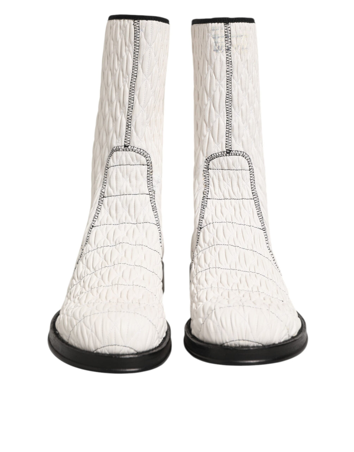 Dolce & Gabbana White Lambskin Leather Mid Calf Boots Men's Shoes (Pre-Owned)