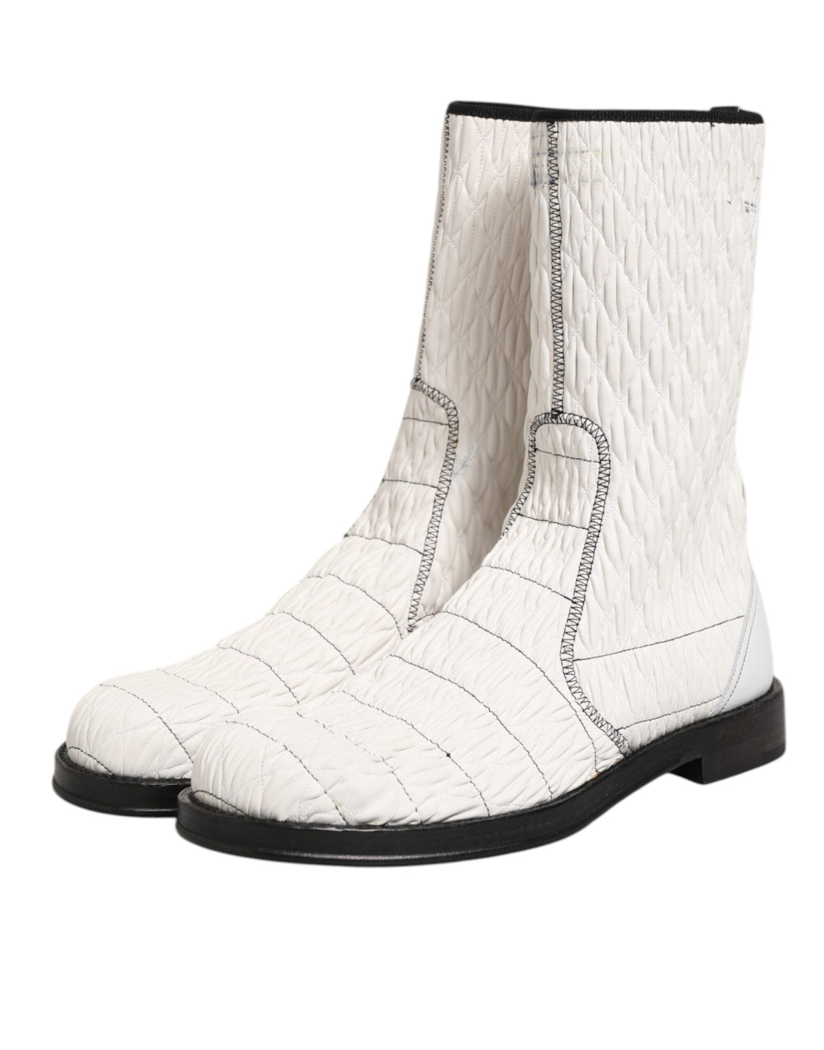 Dolce & Gabbana White Lambskin Leather Mid Calf Boots Men's Shoes (Pre-Owned)