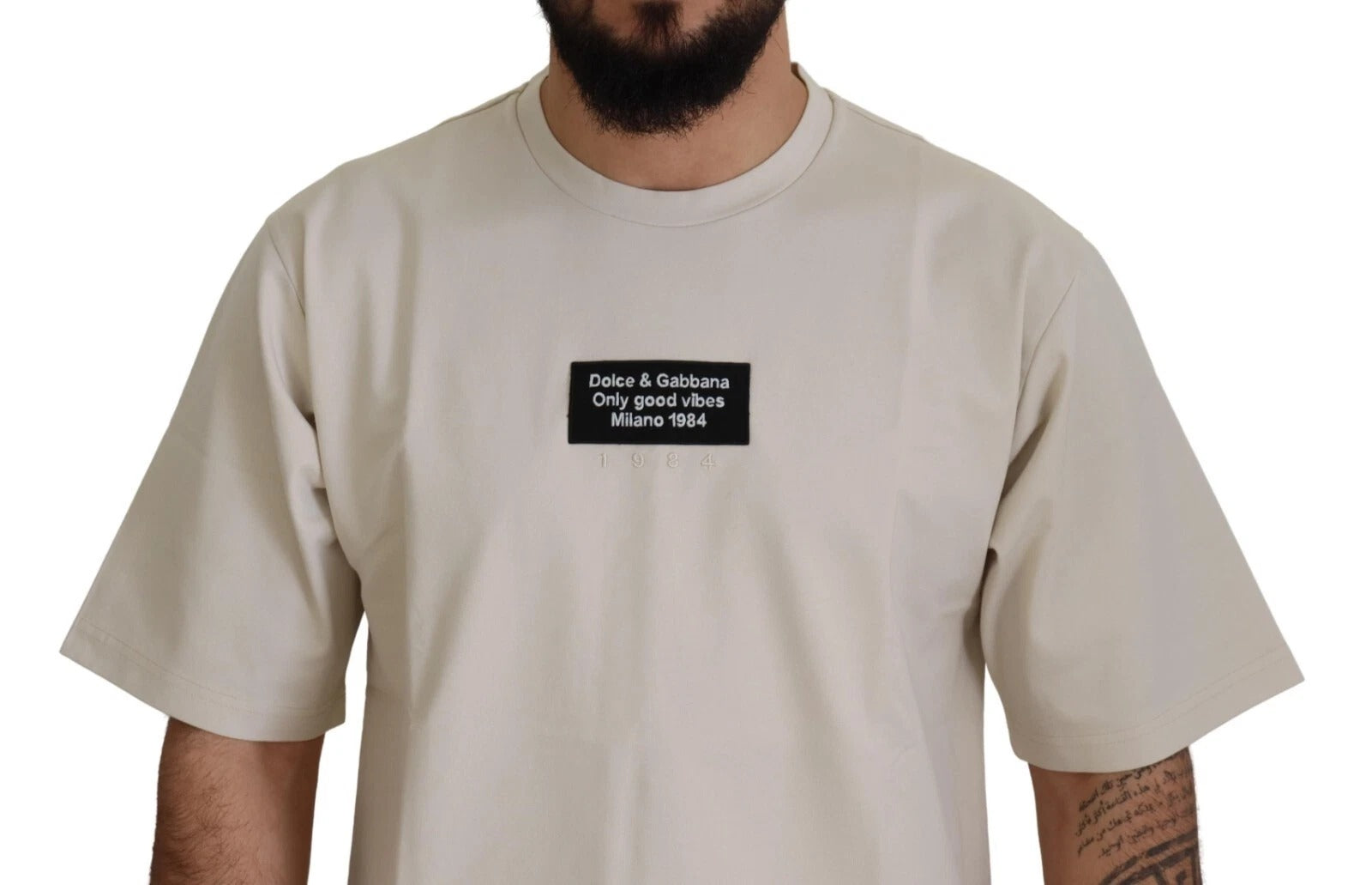 Dolce & Gabbana Ivory Cotton Ivory Printed Men's Crewneck