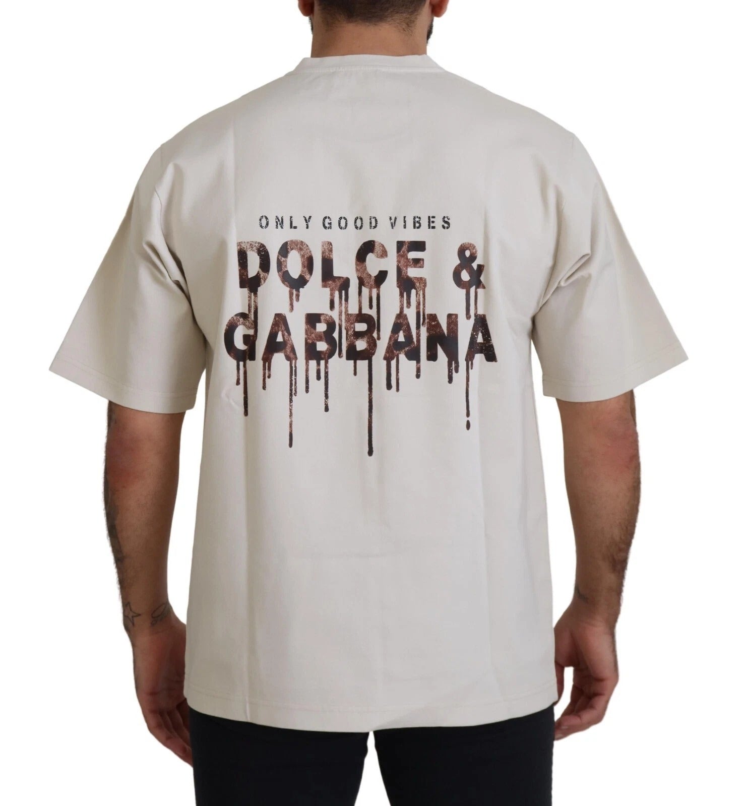 Dolce & Gabbana Ivory Cotton Ivory Printed Men's Crewneck