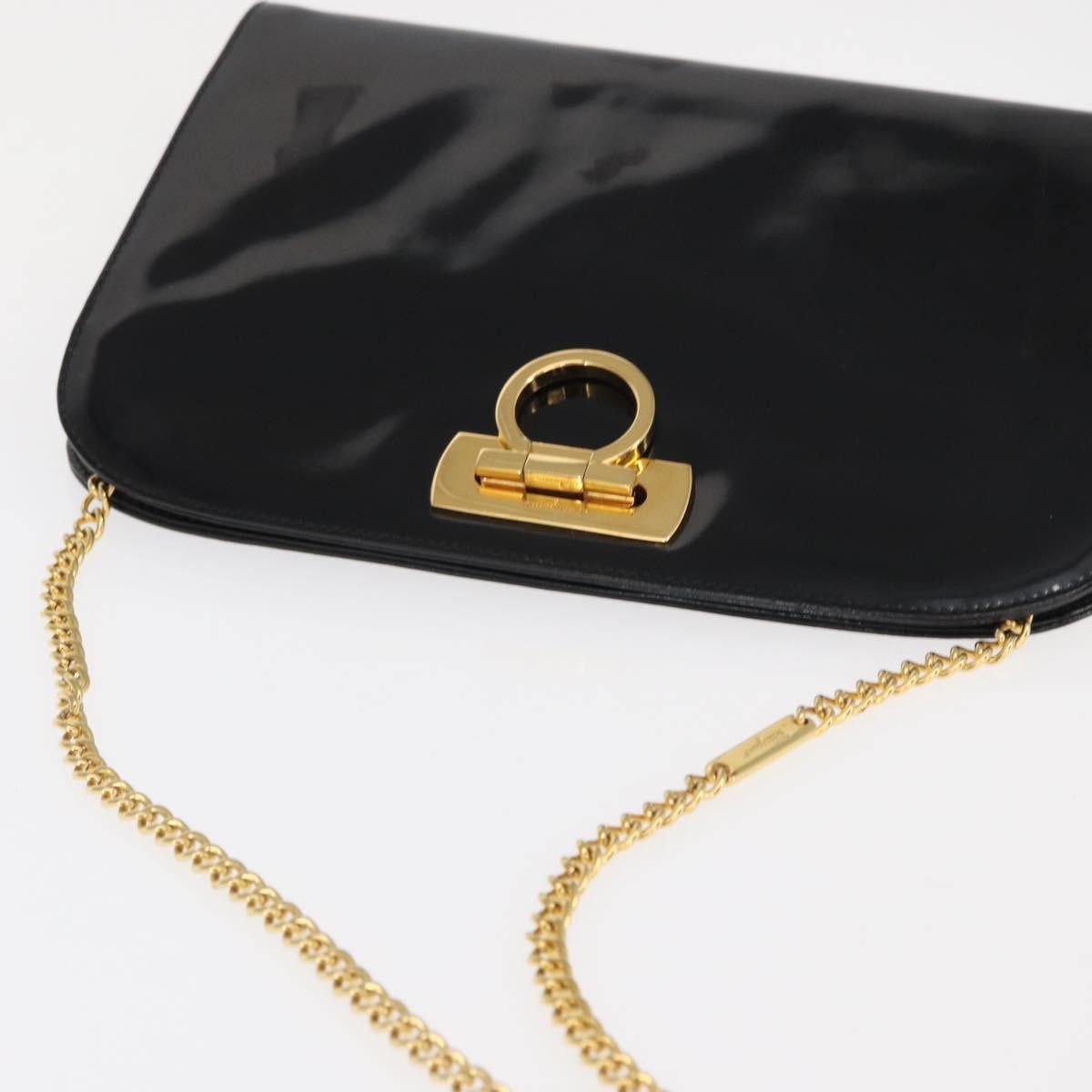 Salvatore Ferragamo Vintage Gancini Chain Patent Leather Black Patent_Leather Shoulder Bag Bag (Pre-Owned)