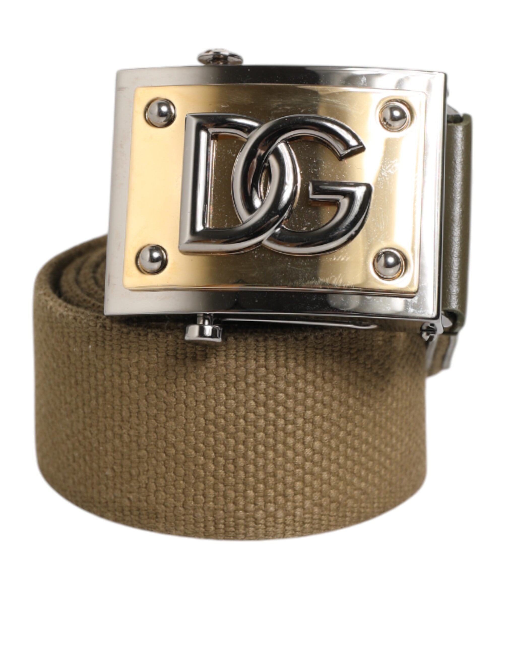 Dolce & Gabbana Military Green Nylon Logo Metal Buckle Men's Belt (Pre-Owned)