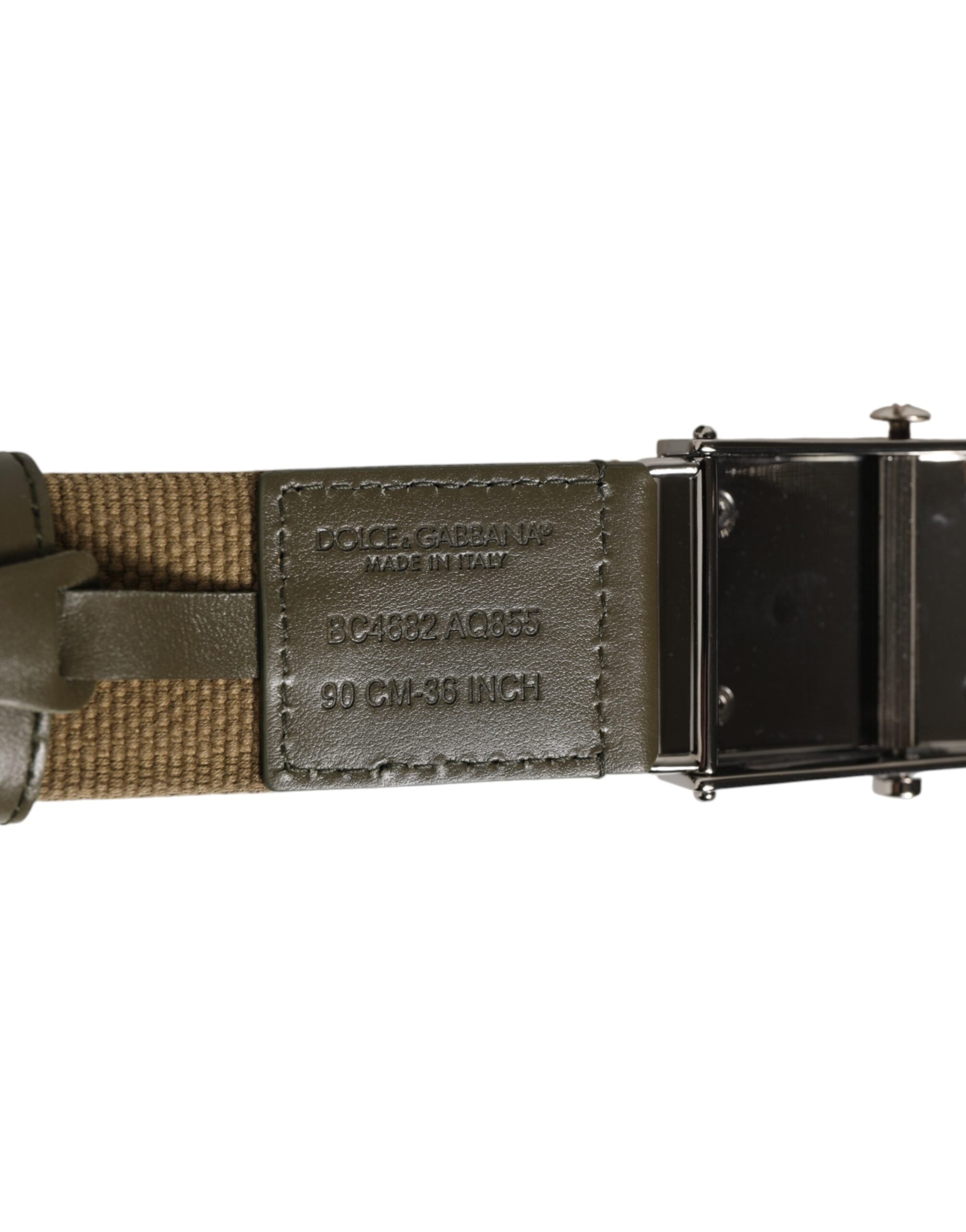 Dolce & Gabbana Military Green Nylon Logo Metal Buckle Men's Belt (Pre-Owned)
