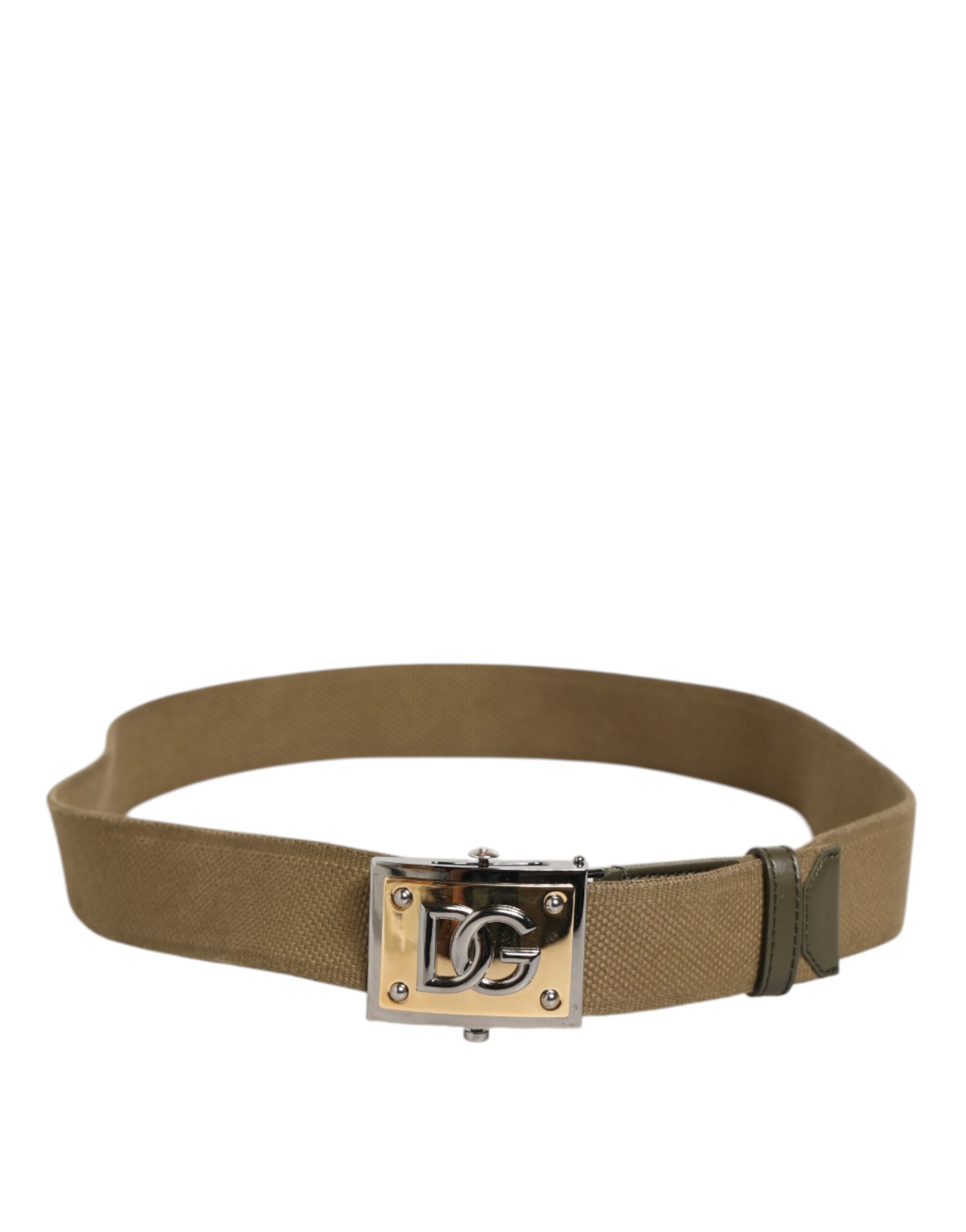Dolce & Gabbana Military Green Nylon Logo Metal Buckle Men's Belt (Pre-Owned)