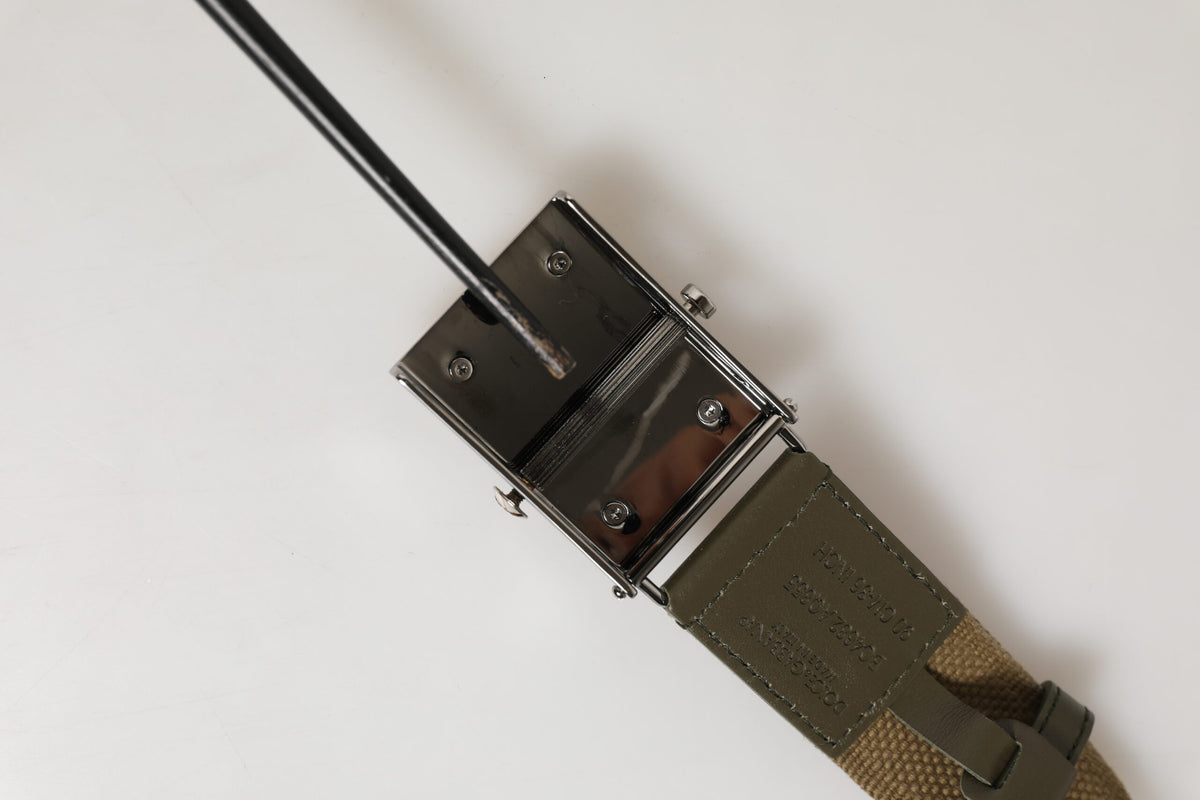 Dolce & Gabbana Military Green Nylon Logo Metal Buckle Men's Belt (Pre-Owned)