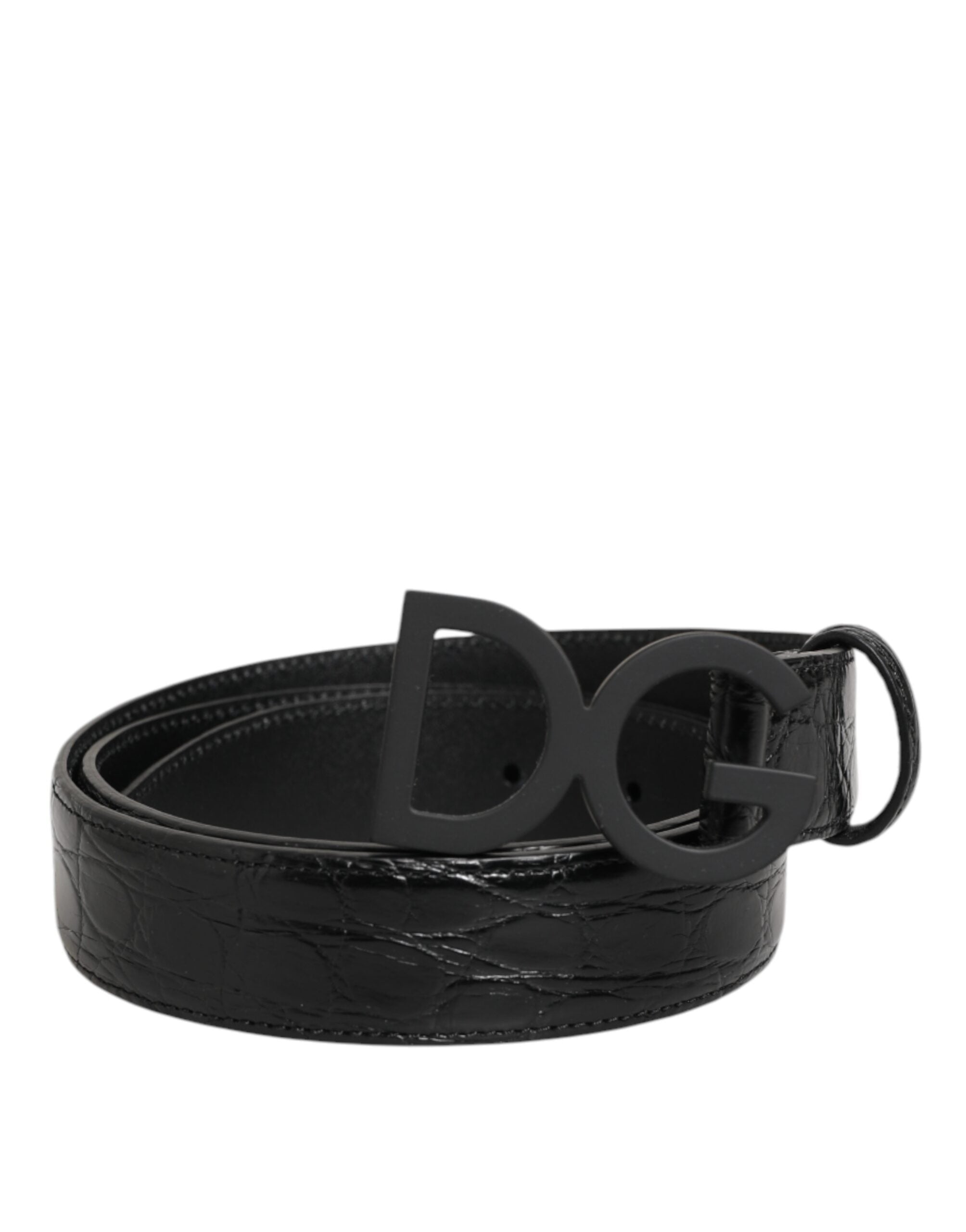 Dolce & Gabbana Black Exotic Leather Metal Logo Buckle Men's Belt