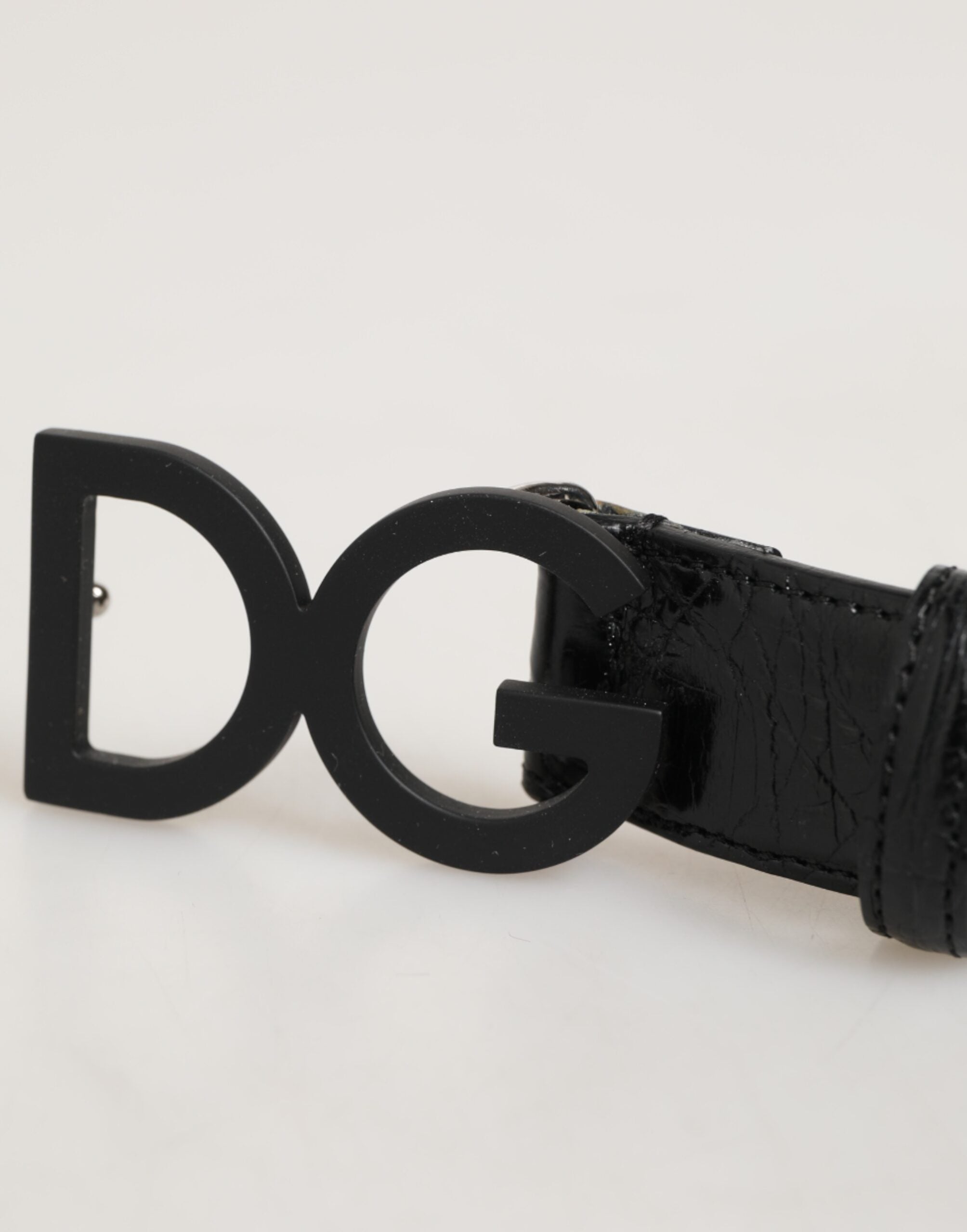 Dolce & Gabbana Black Exotic Leather Metal Logo Buckle Men's Belt