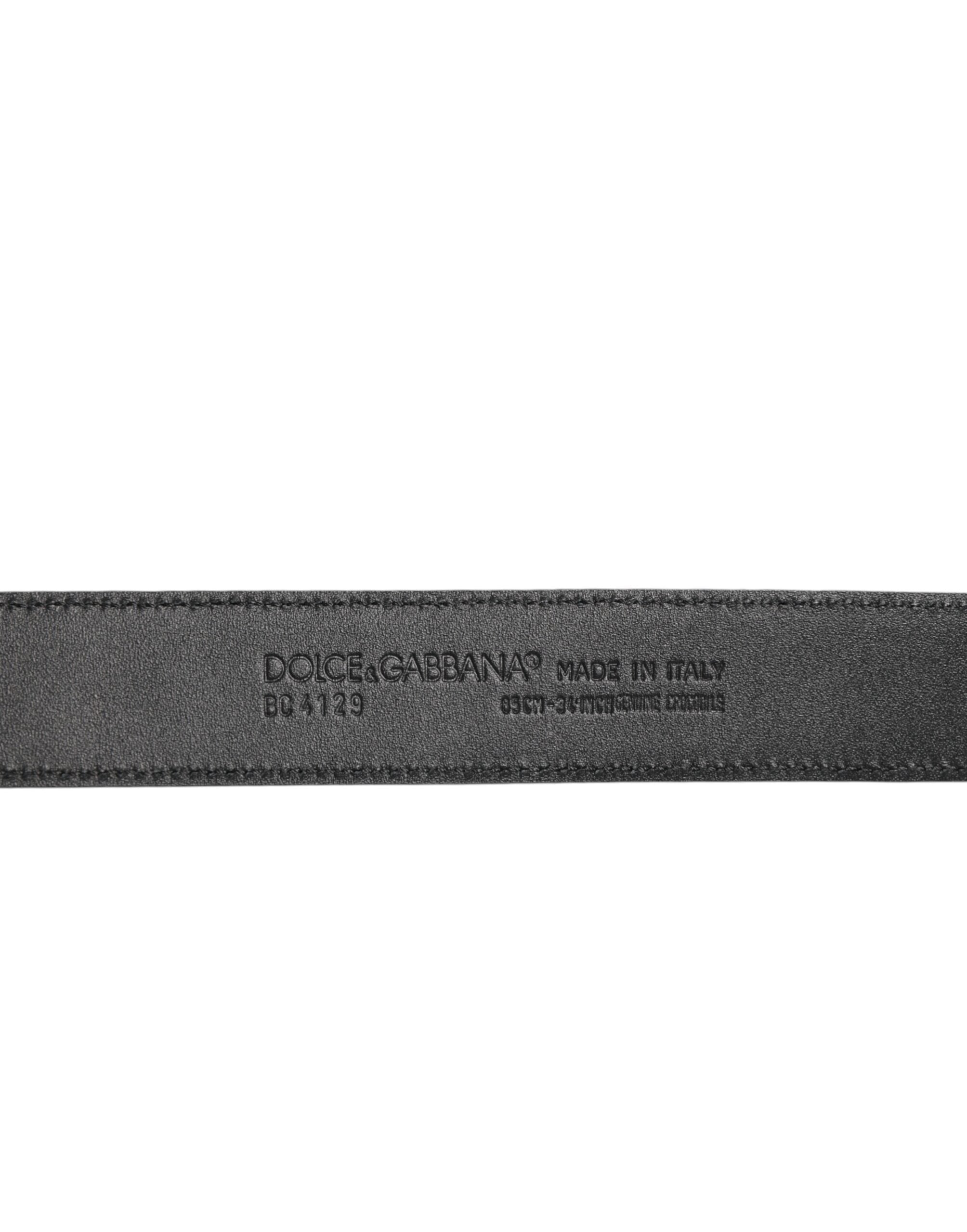 Dolce & Gabbana Black Exotic Leather Metal Logo Buckle Men's Belt