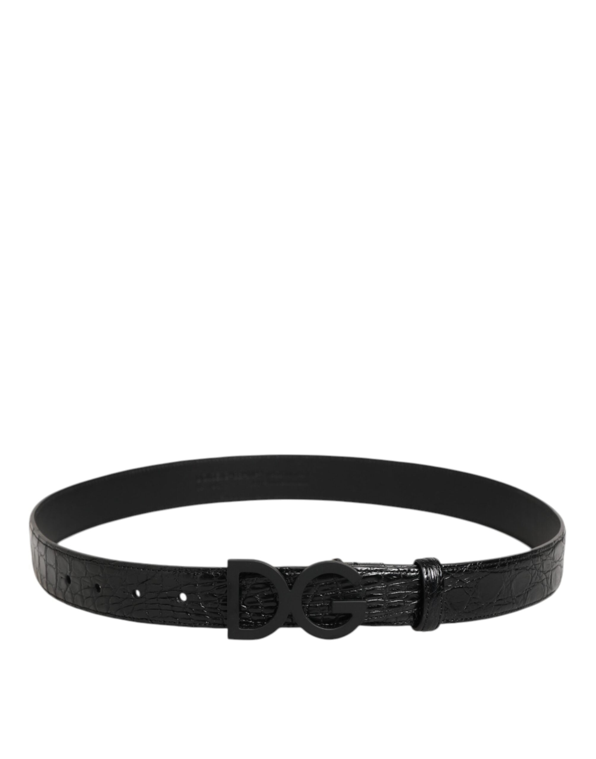 Dolce & Gabbana Black Exotic Leather Metal Logo Buckle Men's Belt