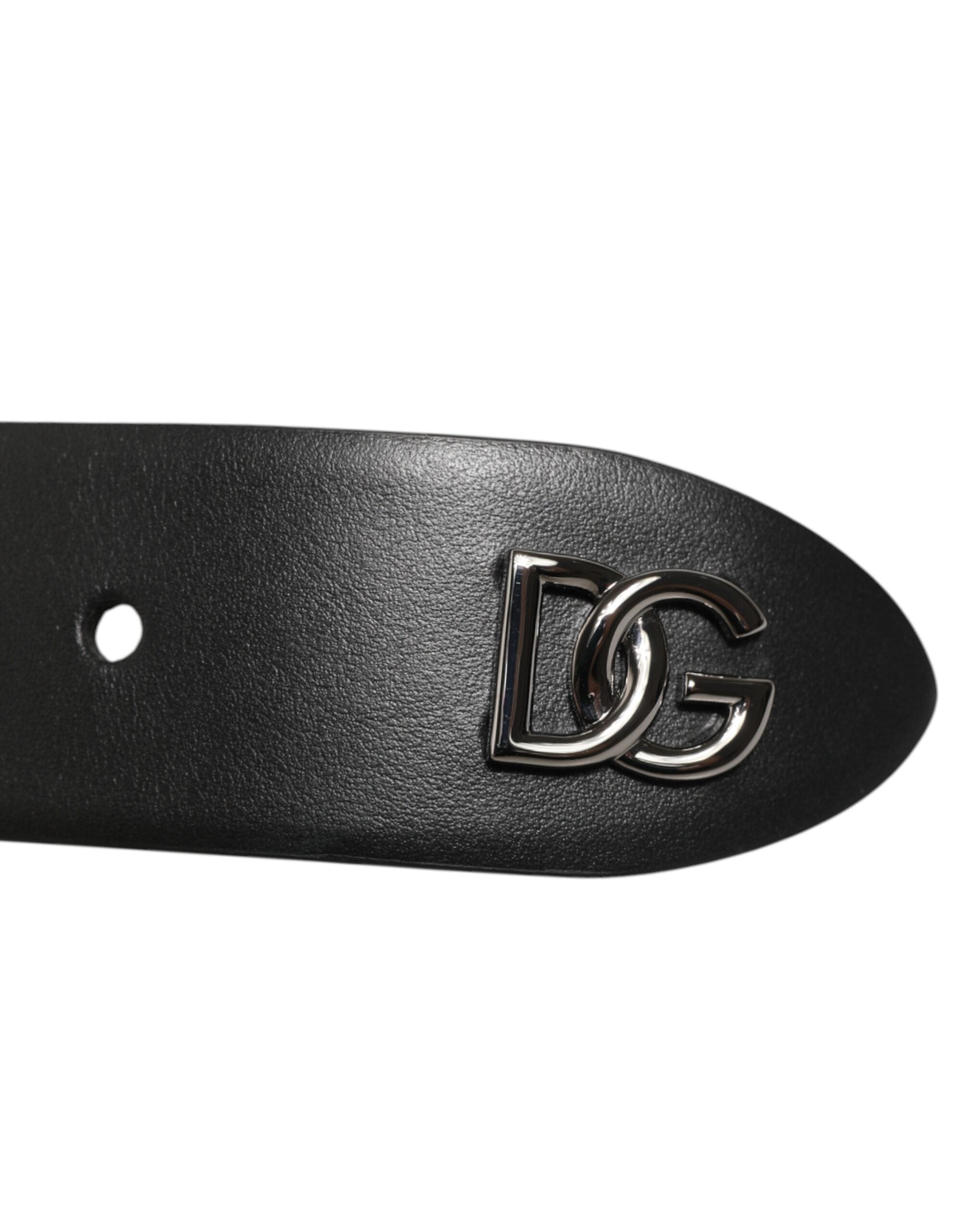 Dolce & Gabbana Black Calf Leather Studded Silver Buckle Men's Belt