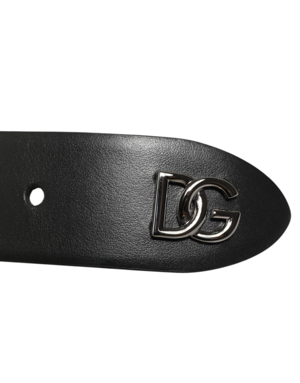 Dolce & Gabbana Black Calf Leather Studded Silver Buckle Men's Belt