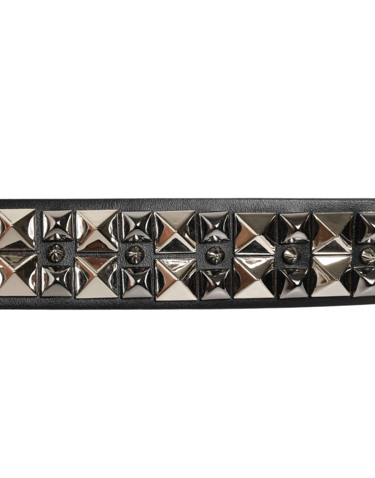 Dolce & Gabbana Black Calf Leather Studded Silver Buckle Men's Belt