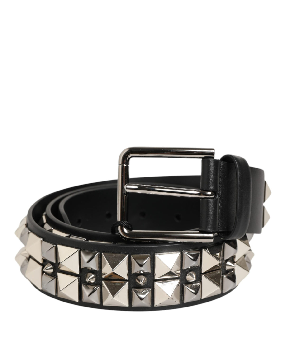 Dolce & Gabbana Black Calf Leather Studded Silver Buckle Men's Belt
