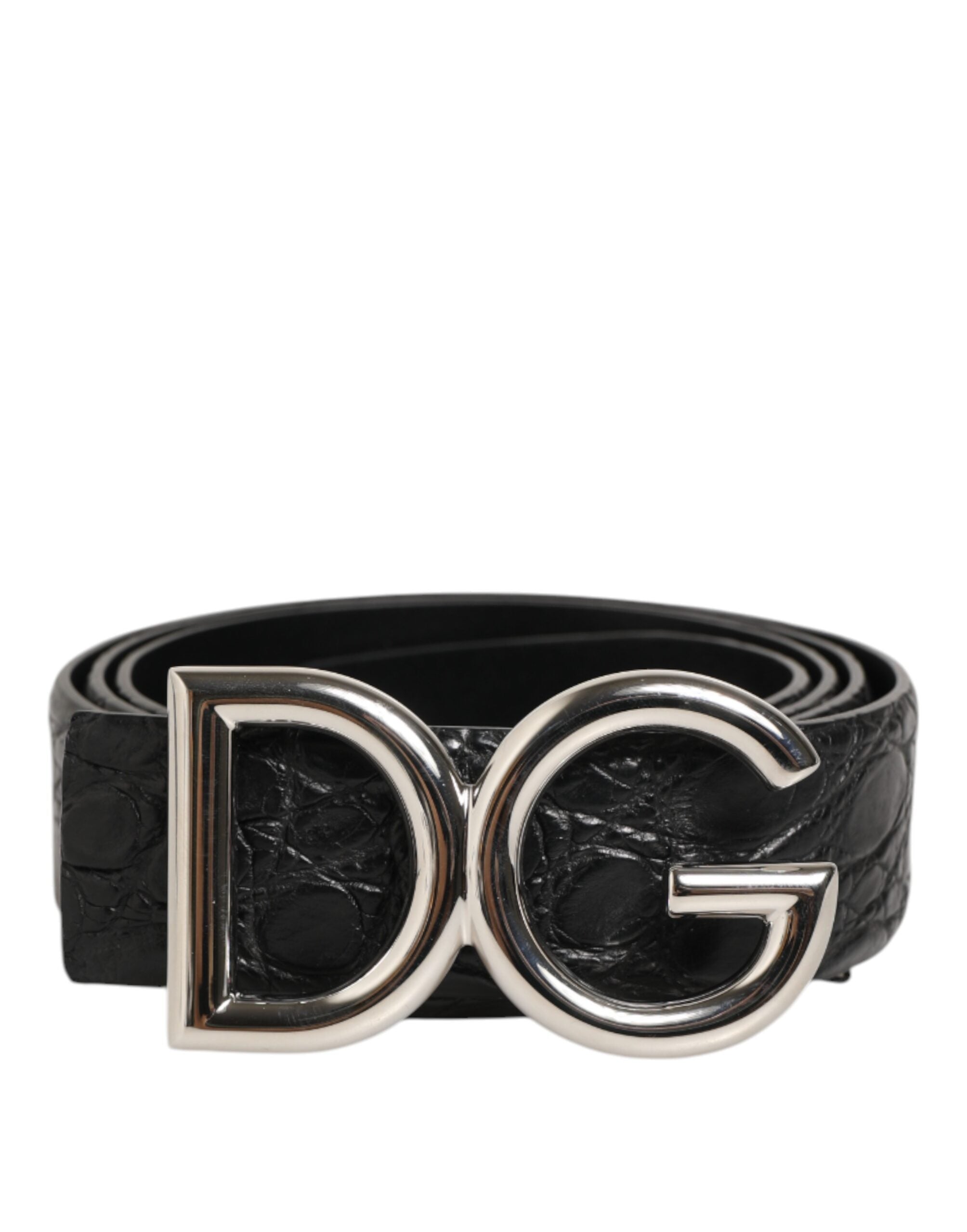 Dolce & Gabbana Black Exotic Leather DG Logo Buckle Men's Belt