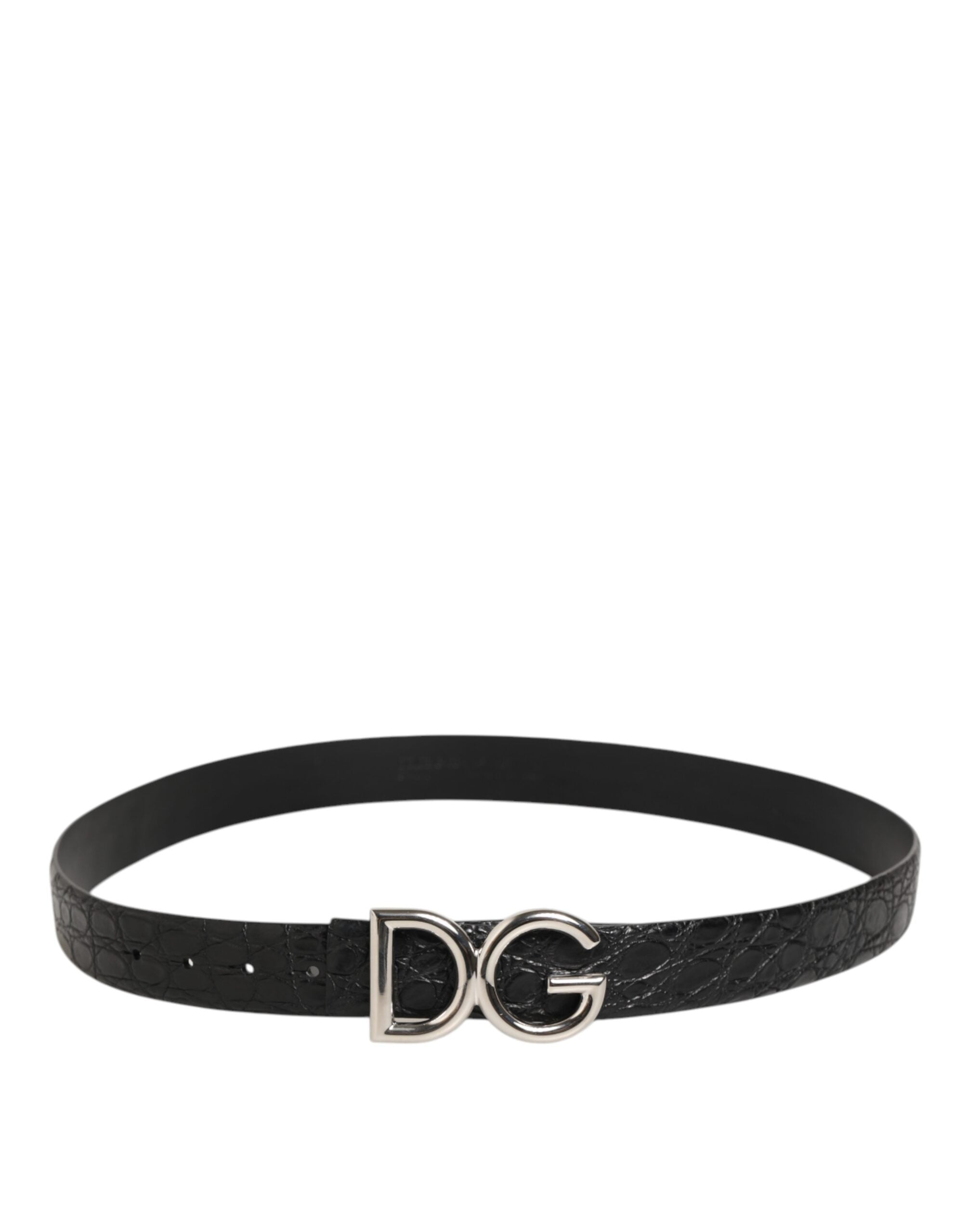 Dolce & Gabbana Black Exotic Leather DG Logo Buckle Men's Belt
