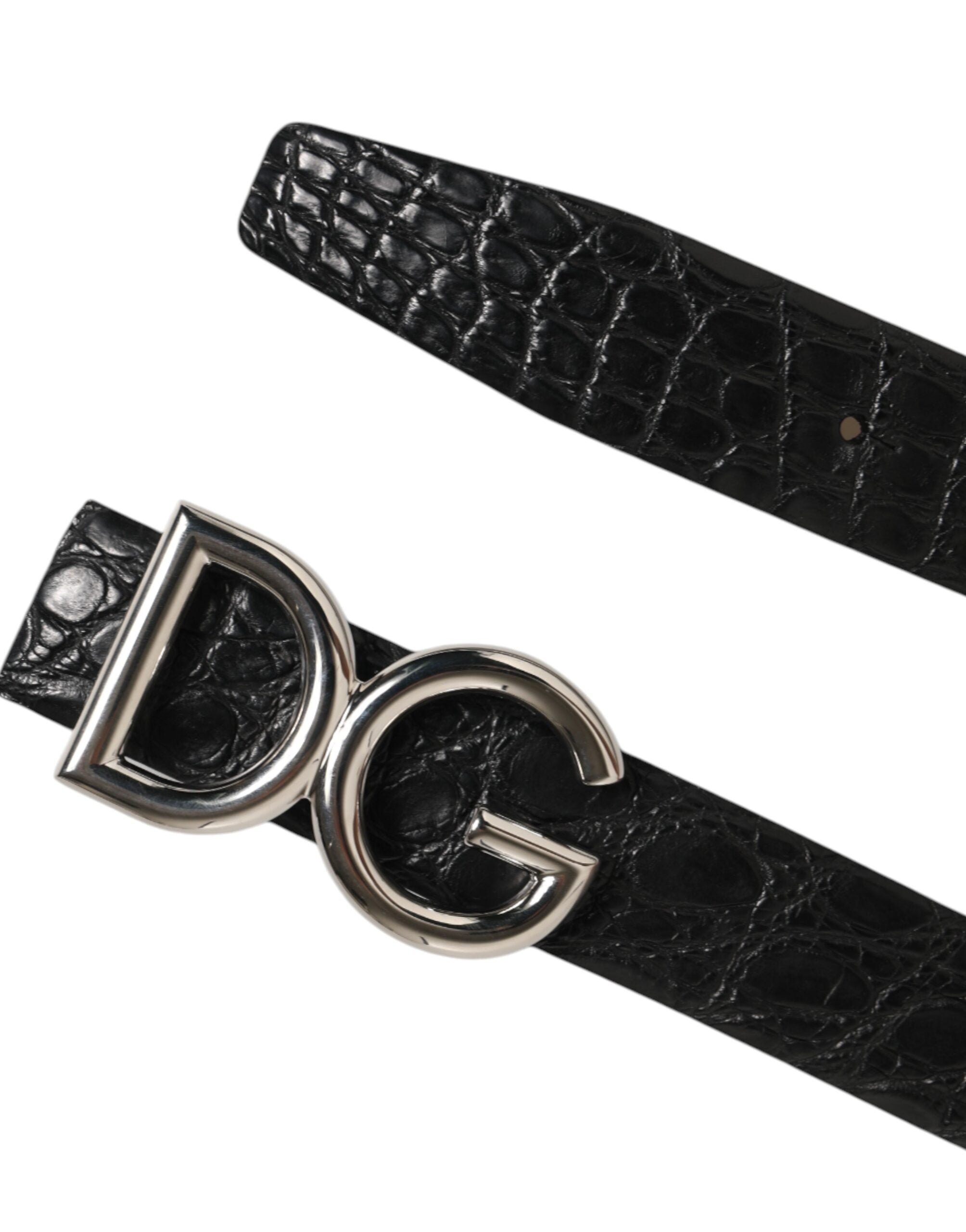 Dolce & Gabbana Black Exotic Leather DG Logo Buckle Men's Belt
