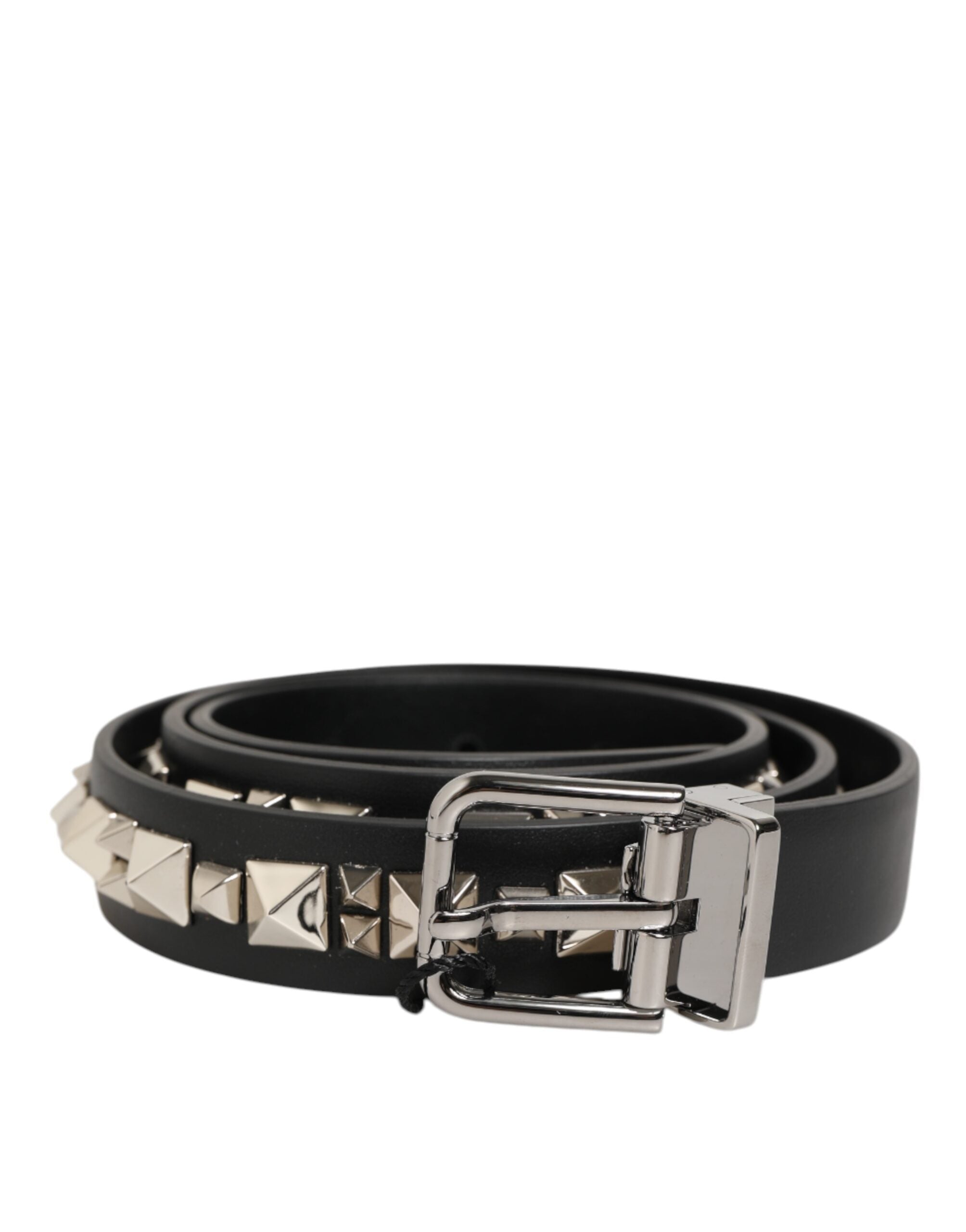 Dolce & Gabbana Black Leather Studded Silver-Tone Buckle Men's Belt
