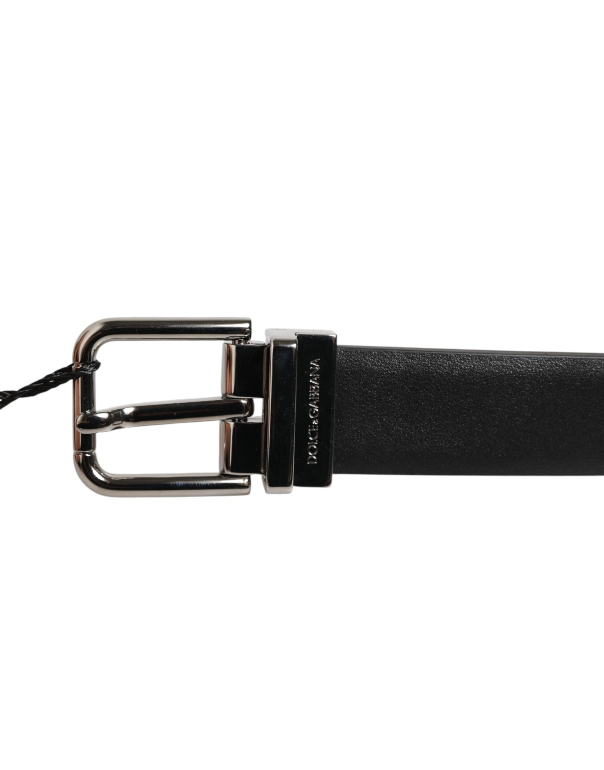 Dolce & Gabbana Black Leather Studded Silver-Tone Buckle Men's Belt