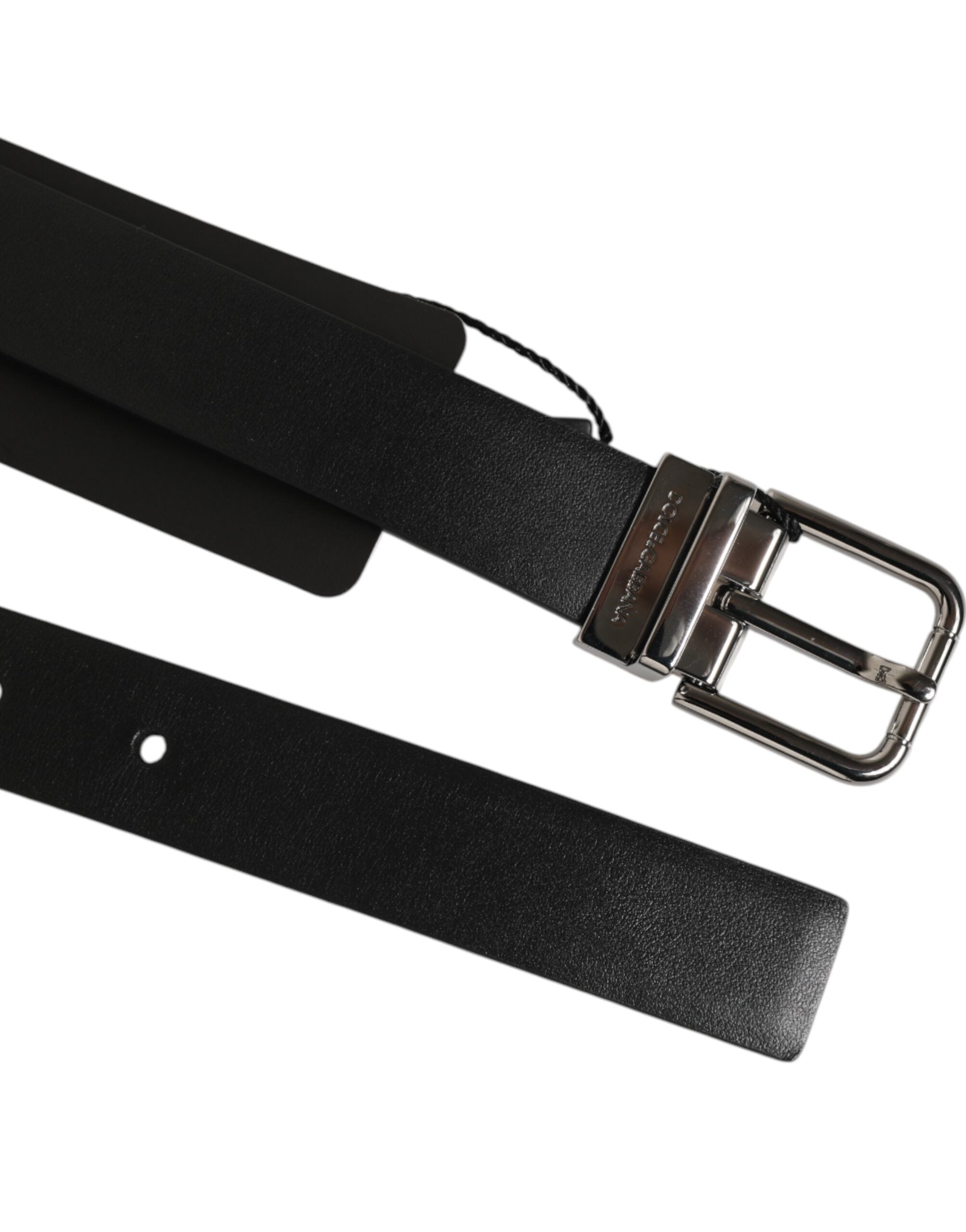 Dolce & Gabbana Black Leather Studded Silver-Tone Buckle Men's Belt