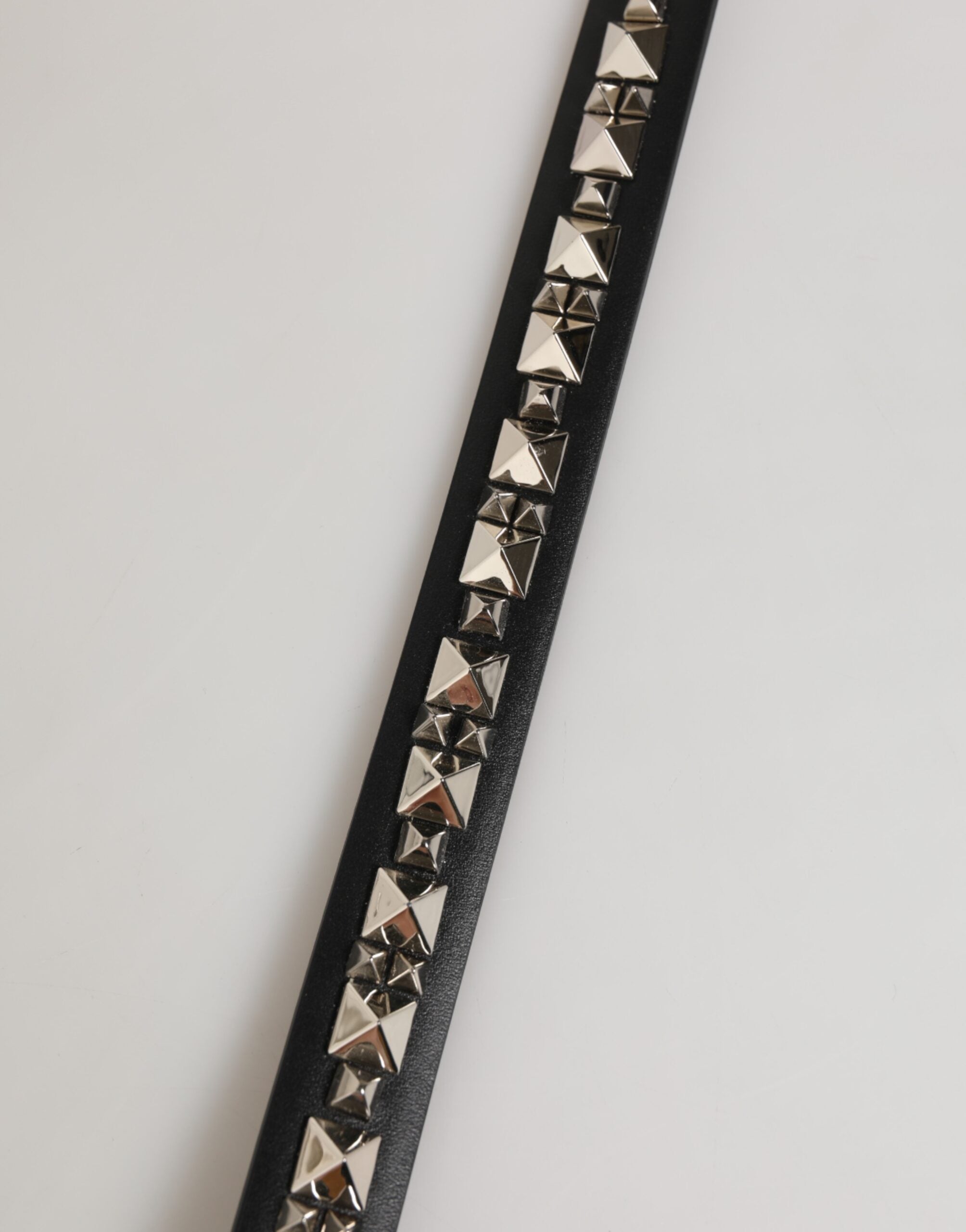 Dolce & Gabbana Black Leather Studded Silver-Tone Buckle Men's Belt