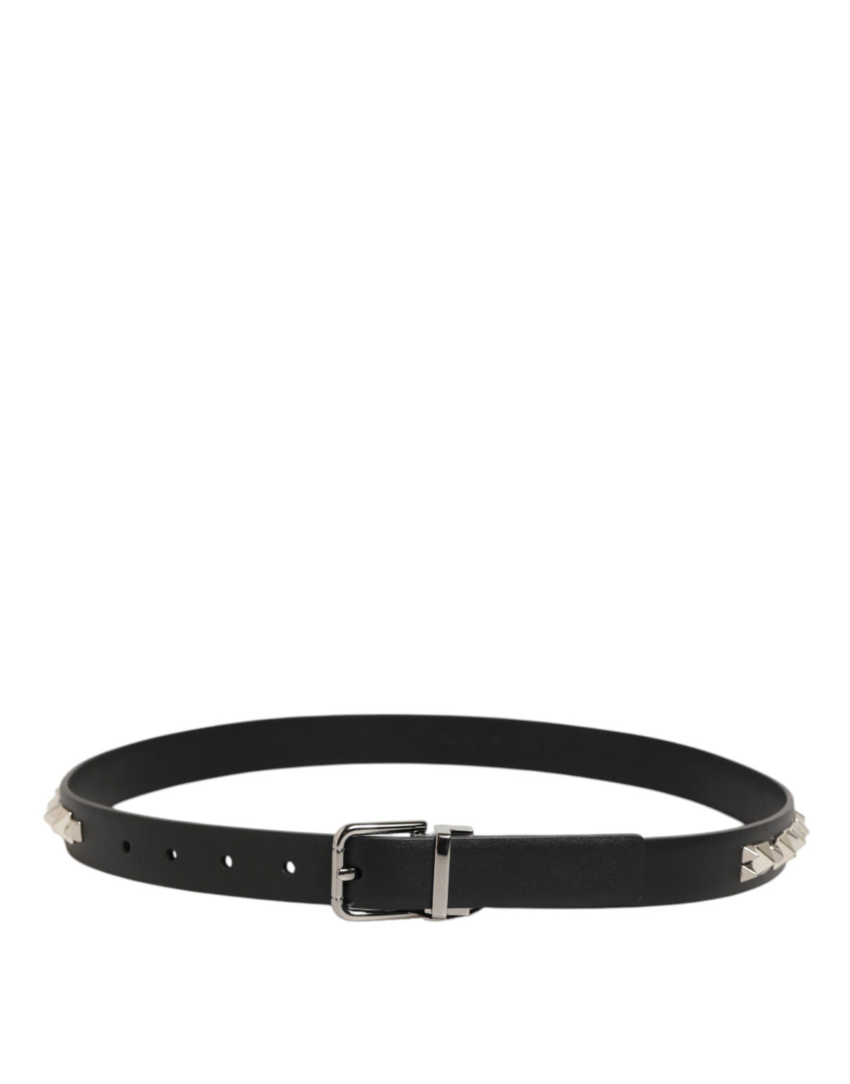 Dolce & Gabbana Black Leather Studded Silver-Tone Buckle Men's Belt