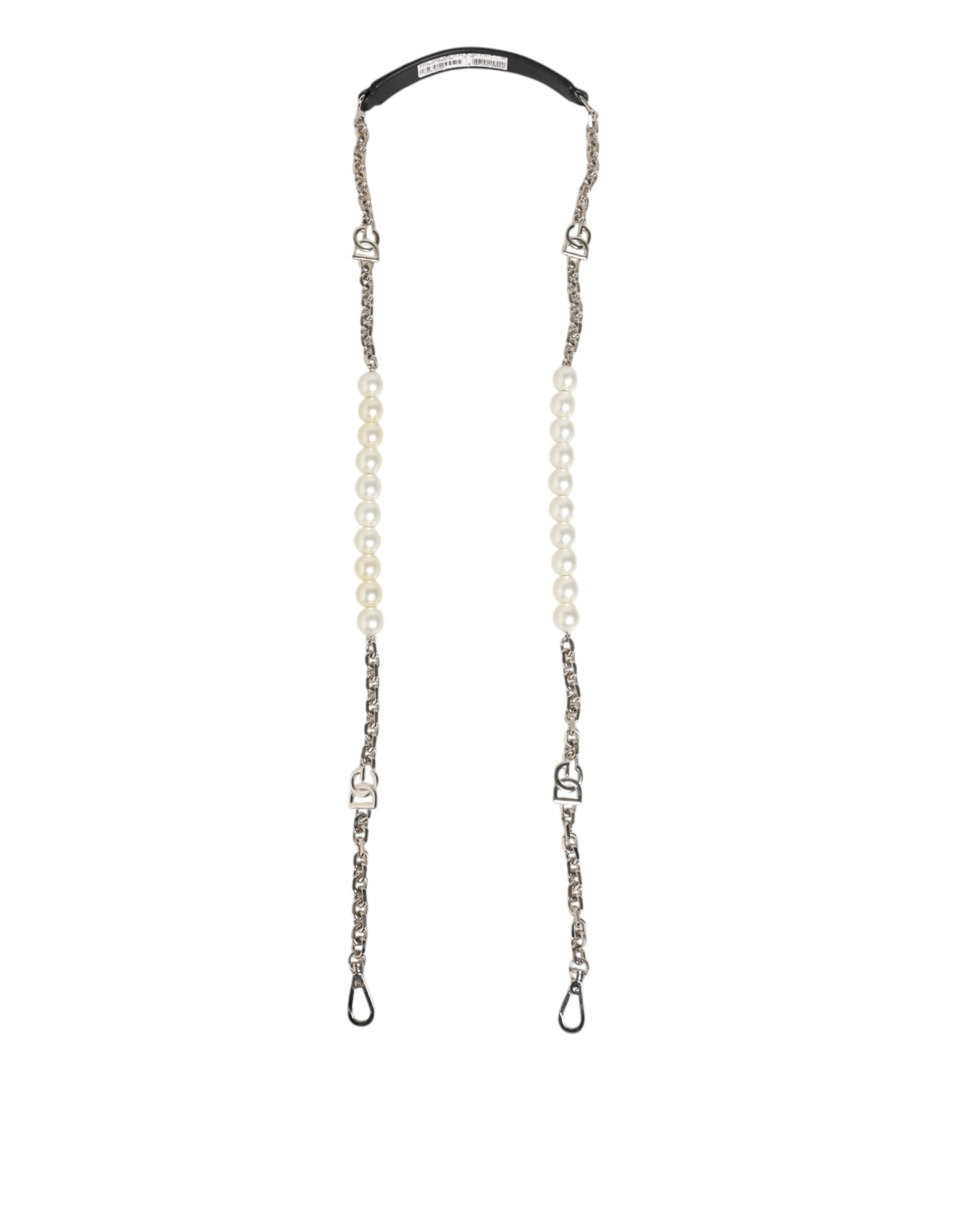 Dolce & Gabbana Black Leather Pearl Chain Bag Accessory Shoulder Women's Strap