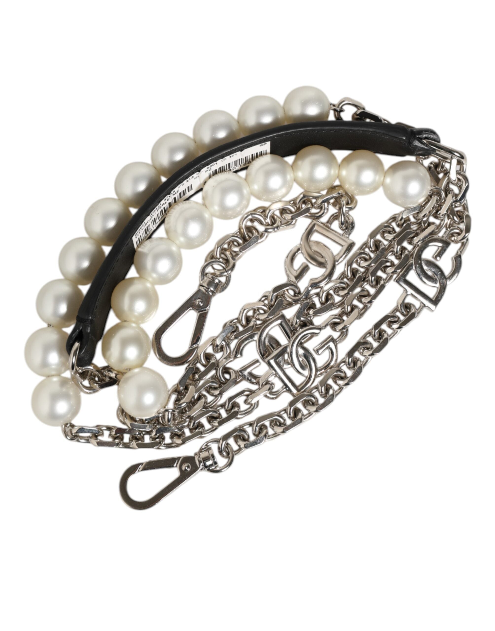 Dolce & Gabbana Black Leather Pearl Chain Bag Accessory Shoulder Women's Strap