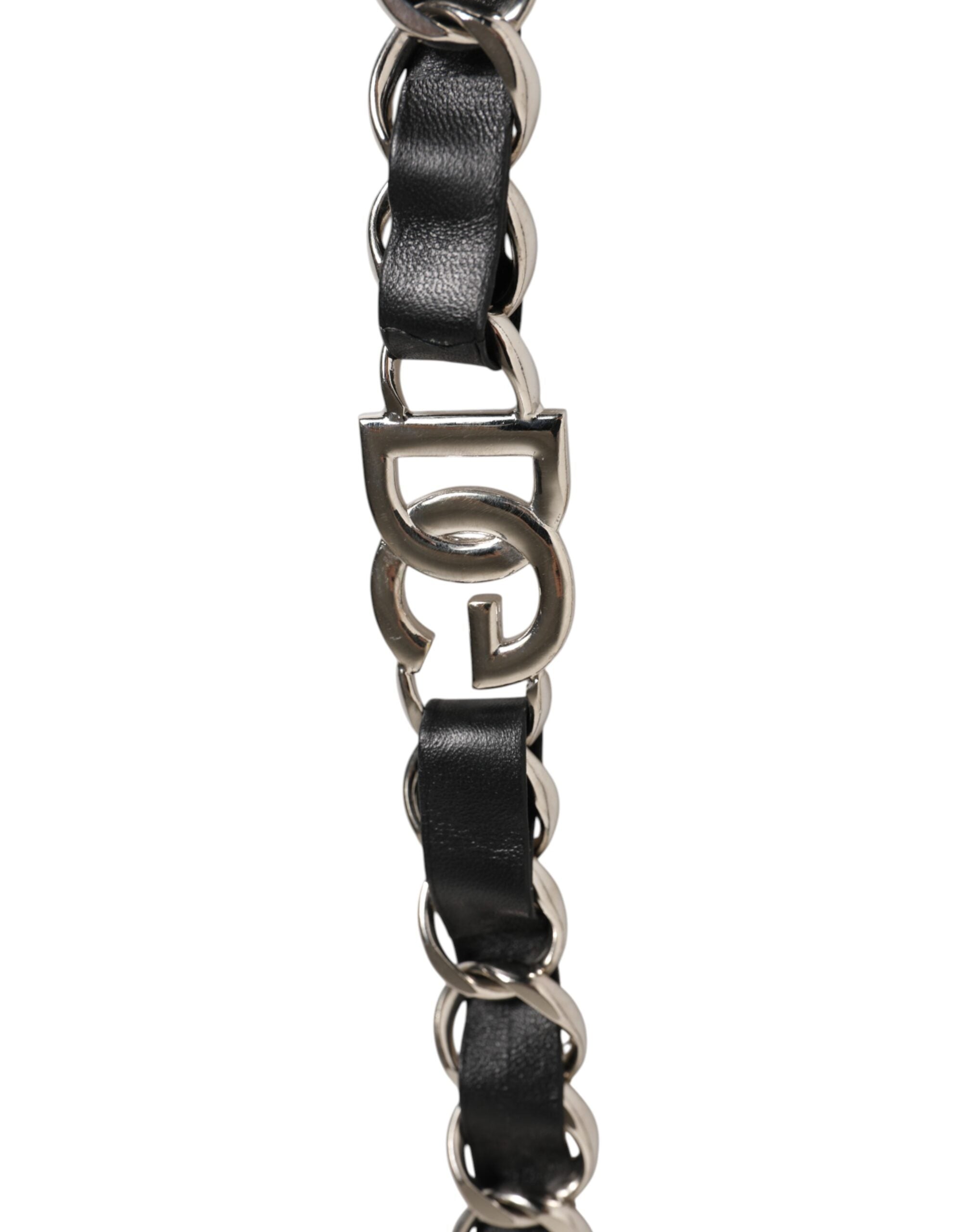Dolce & Gabbana Black Leather Silver Chain Bag Accessory Shoulder Women's Strap (Pre-Owned)