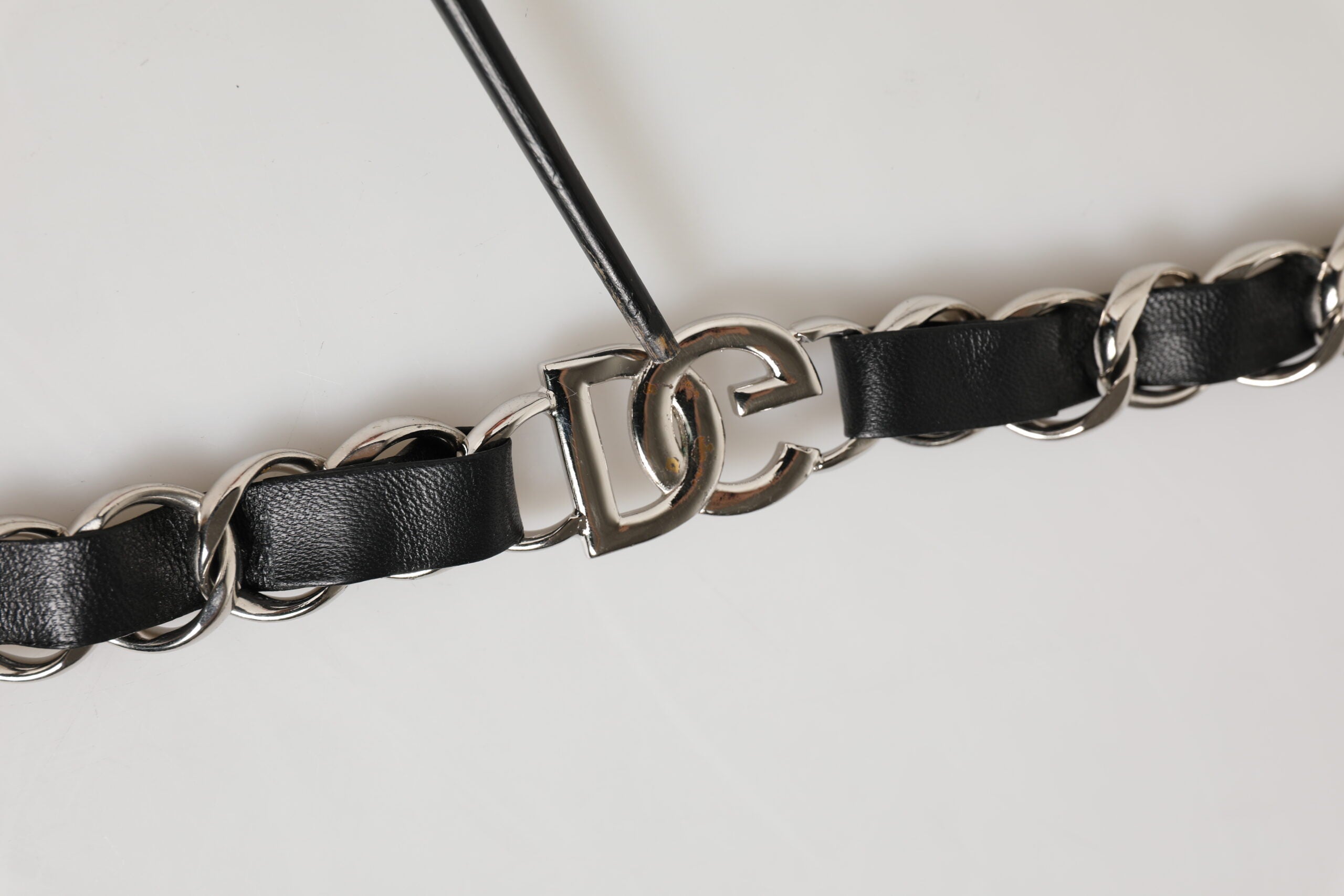 Dolce & Gabbana Black Leather Silver Chain Bag Accessory Shoulder Women's Strap (Pre-Owned)