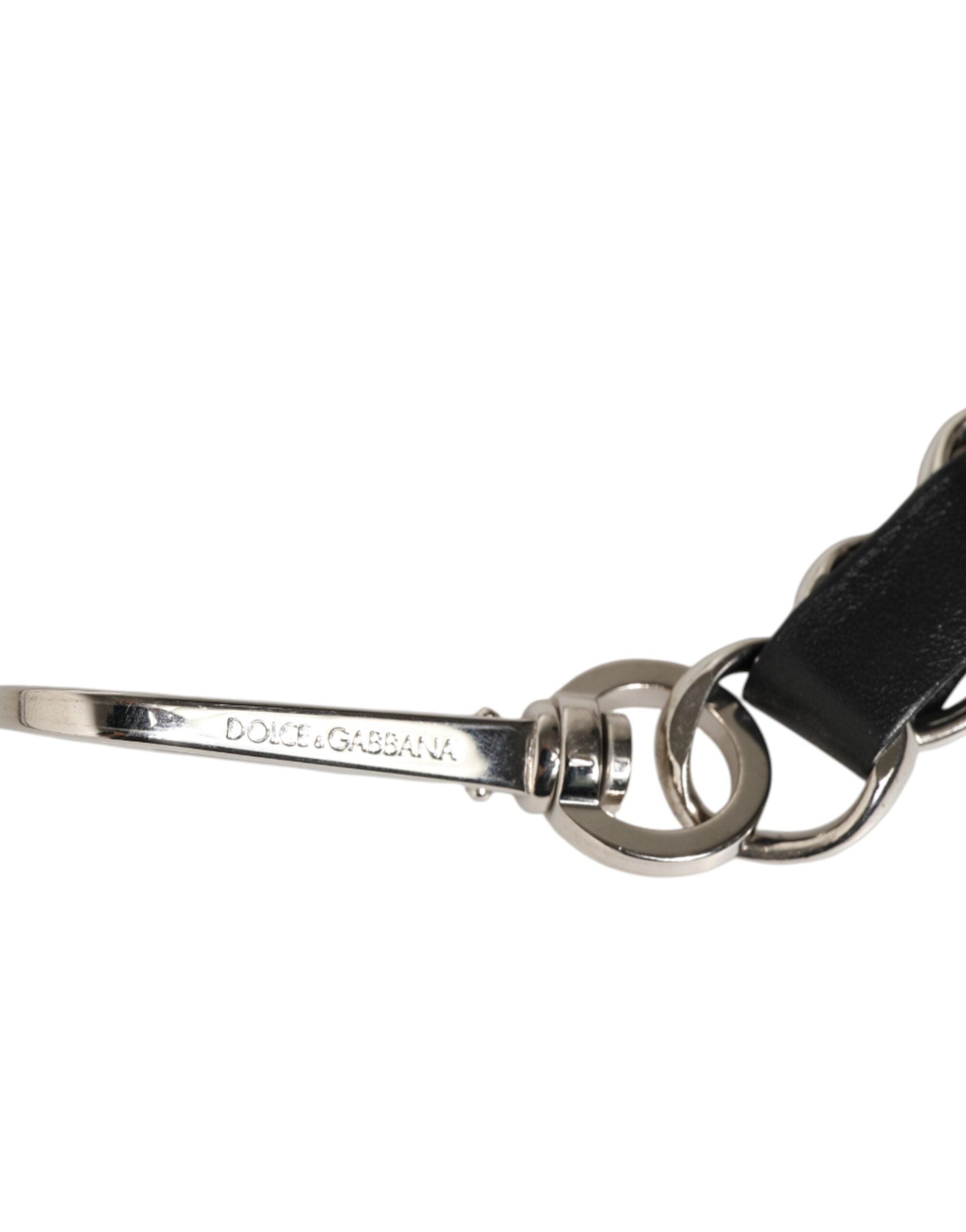 Dolce & Gabbana Black Leather Silver Chain Bag Accessory Shoulder Women's Strap (Pre-Owned)