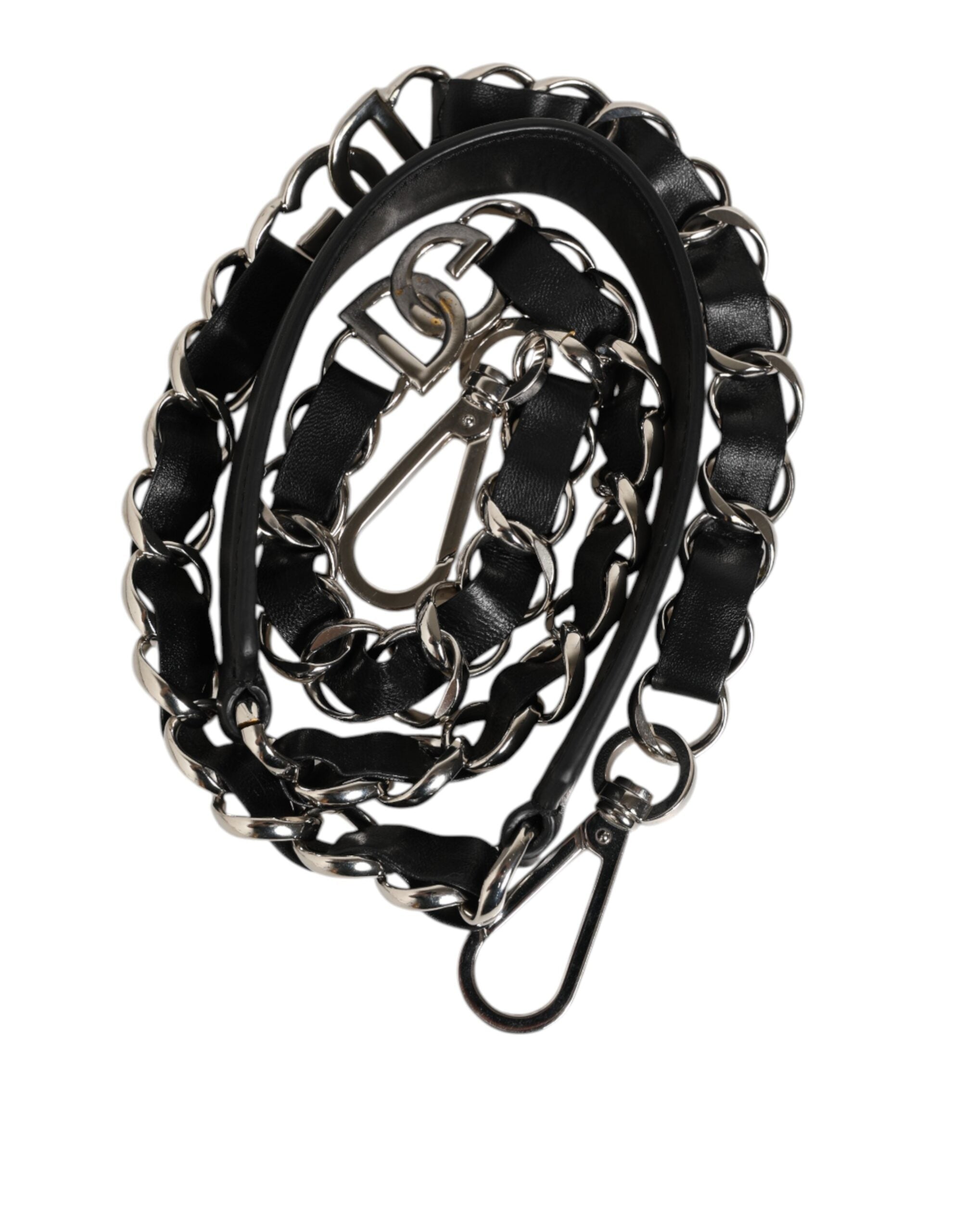 Dolce & Gabbana Black Leather Silver Chain Bag Accessory Shoulder Women's Strap (Pre-Owned)