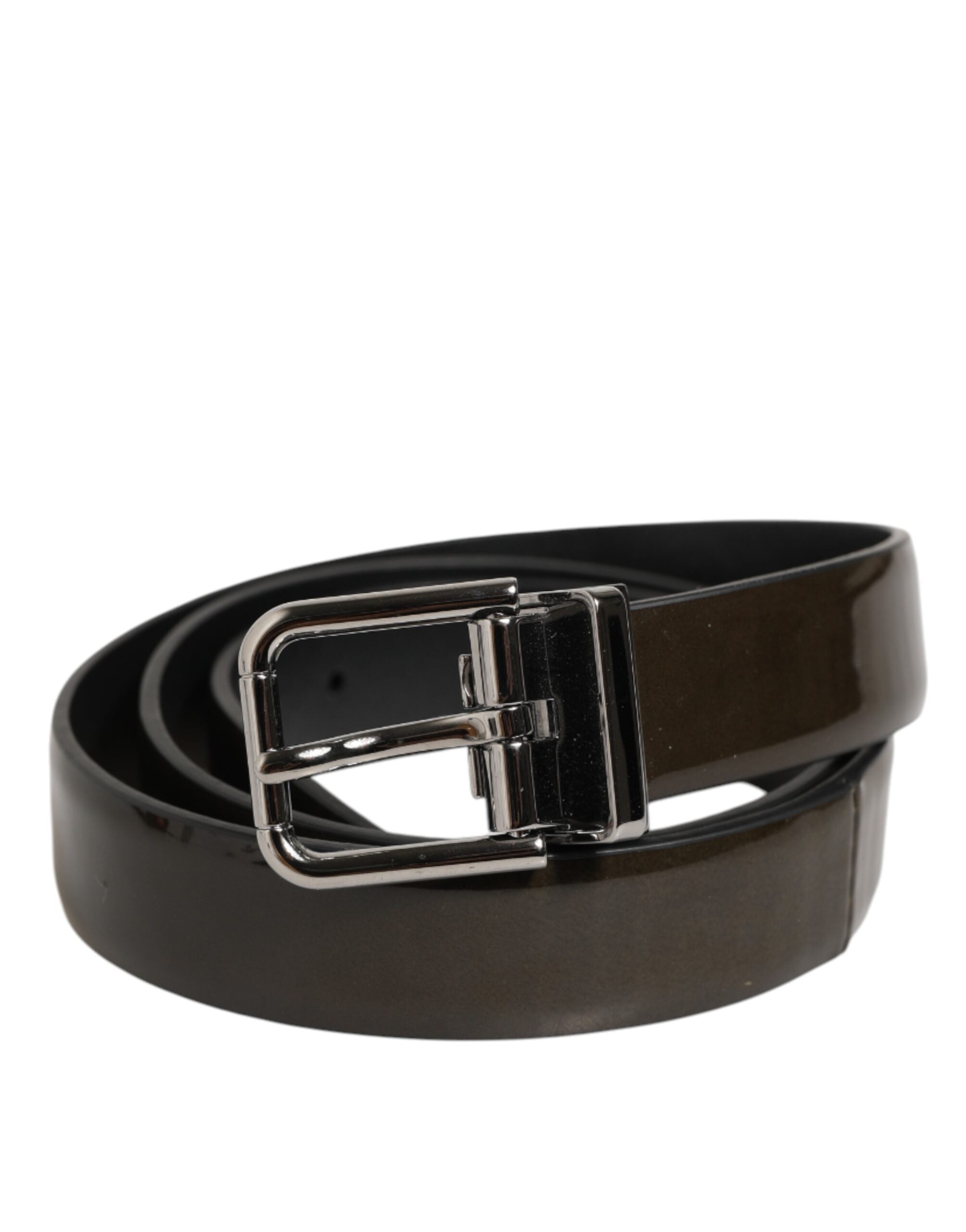 Dolce & Gabbana Brown Glossy Leather Classic Metal Buckle Men's Belt