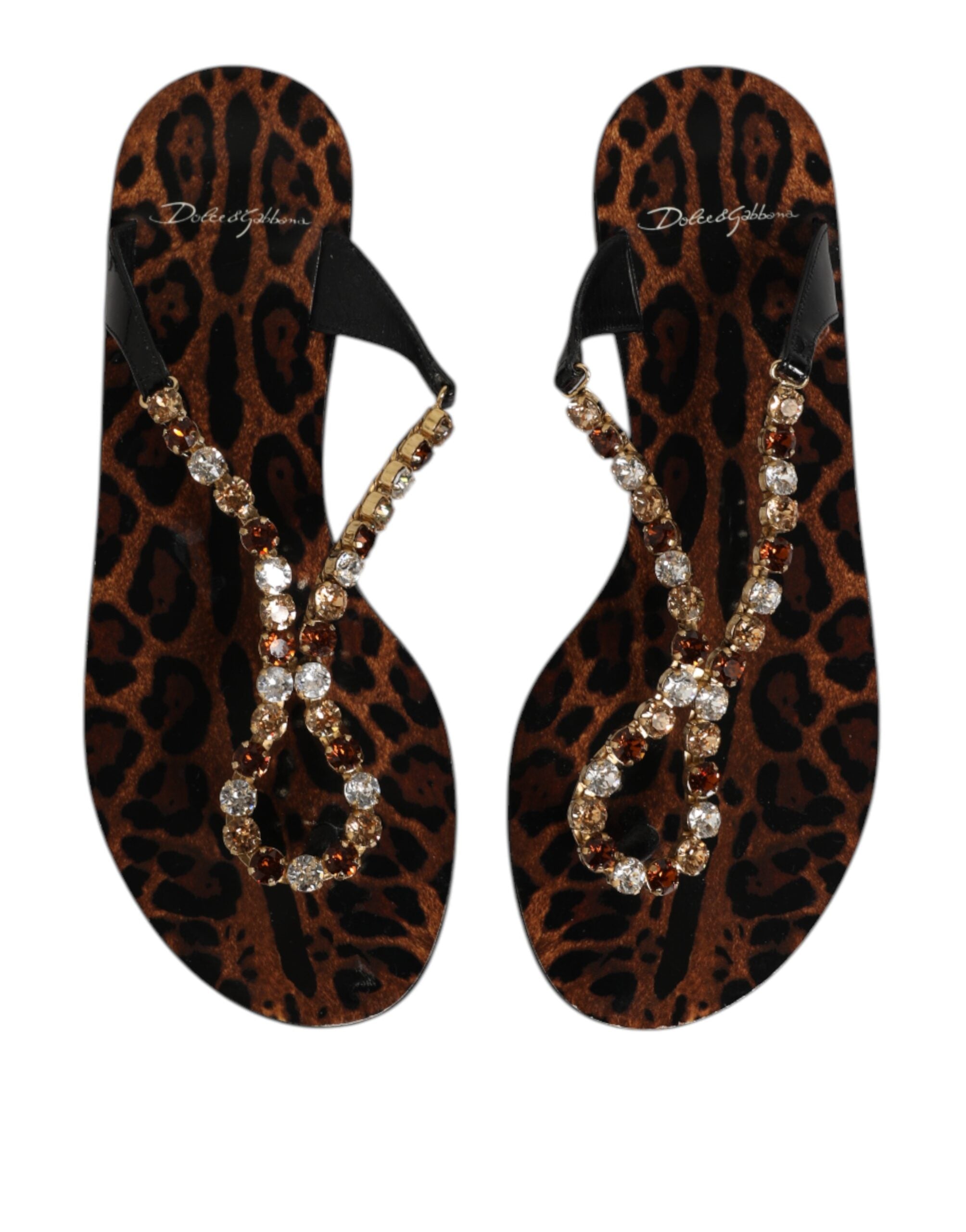 Dolce & Gabbana Black Crystals Flats Sandals Beachwear Women's Shoes (Pre-Owned)