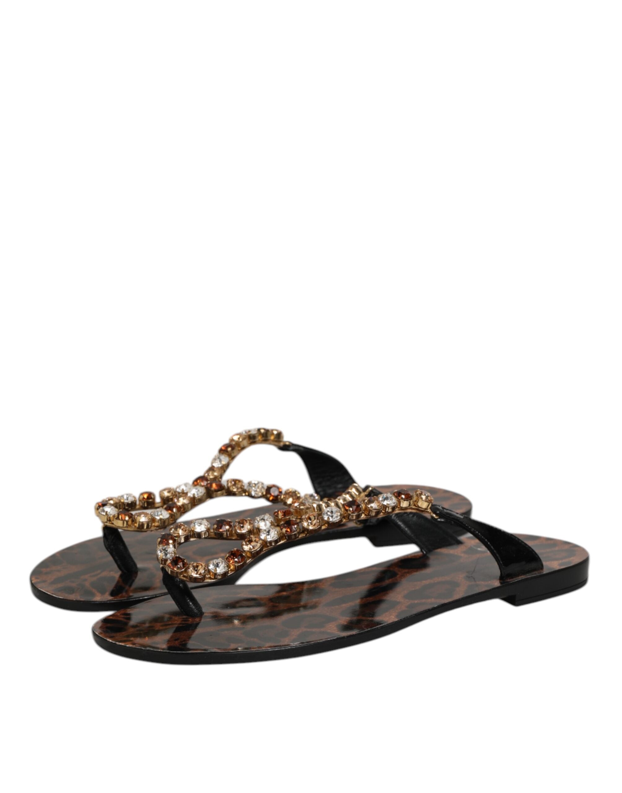 Dolce & Gabbana Black Crystals Flats Sandals Beachwear Women's Shoes (Pre-Owned)