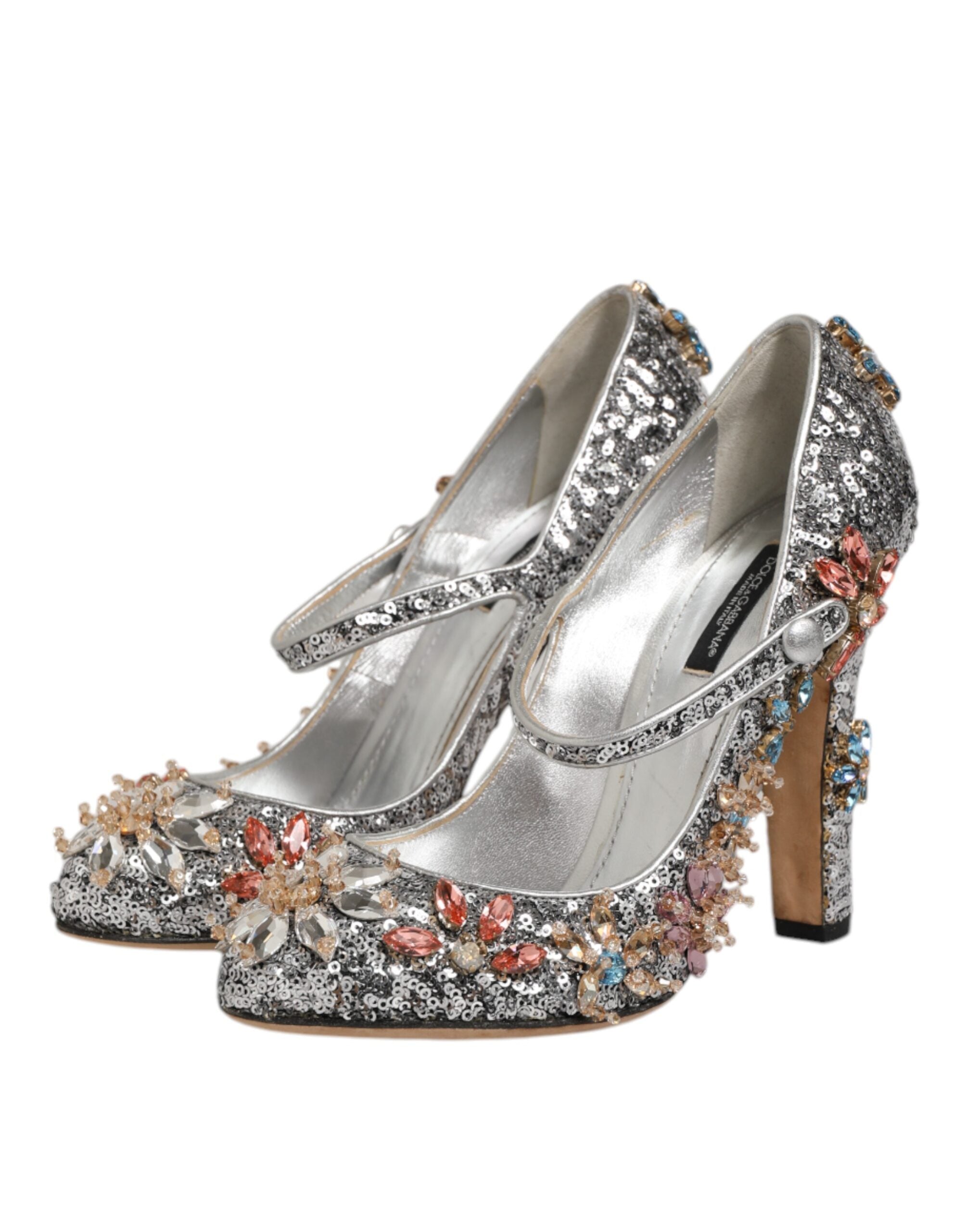 Dolce & Gabbana Silver Sequin Crystal Mary Janes Pumps Women's Shoes (Pre-Owned)
